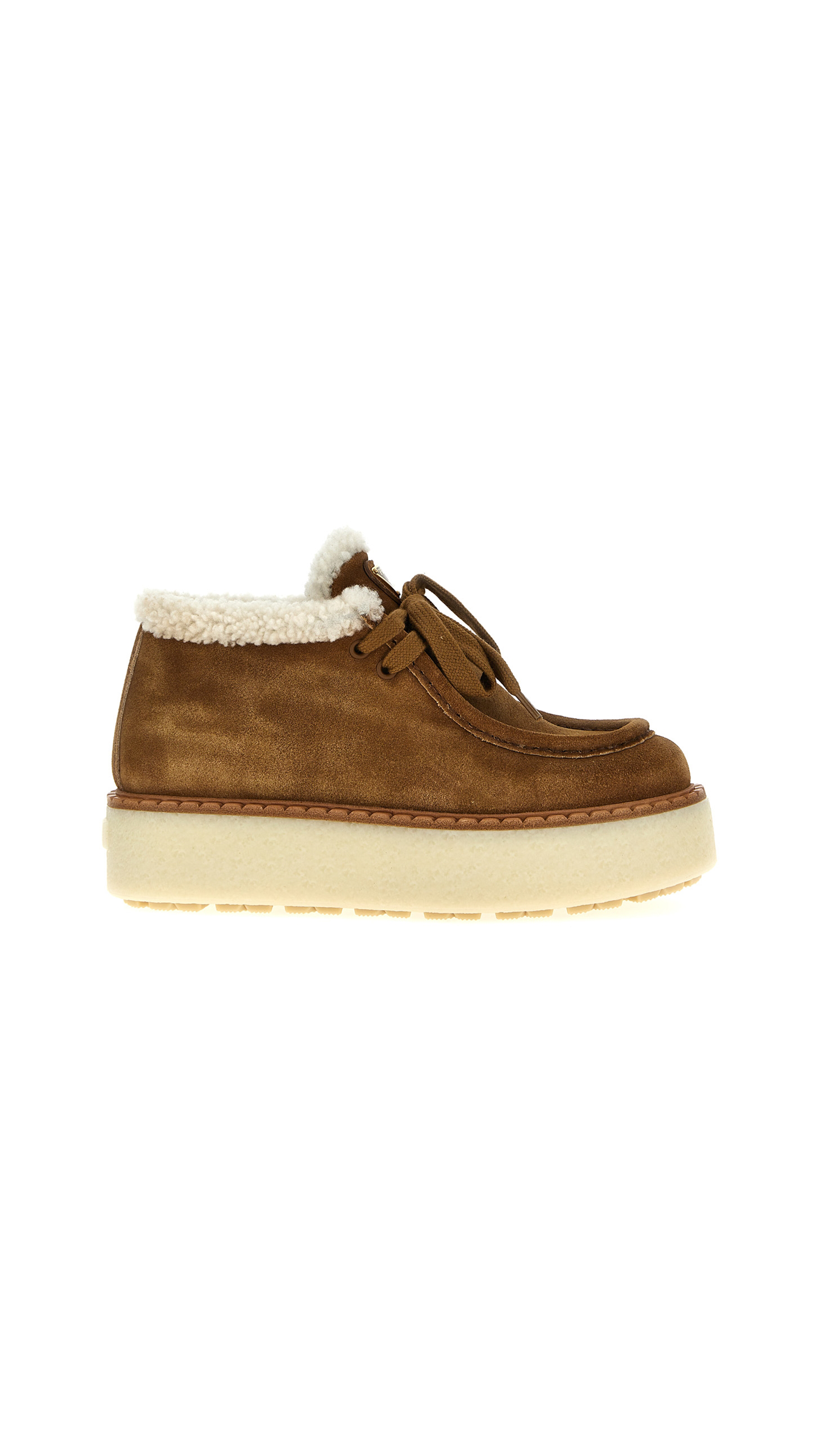 Suede Laced-Up Loafer with Shearling Lining - Cinnamon