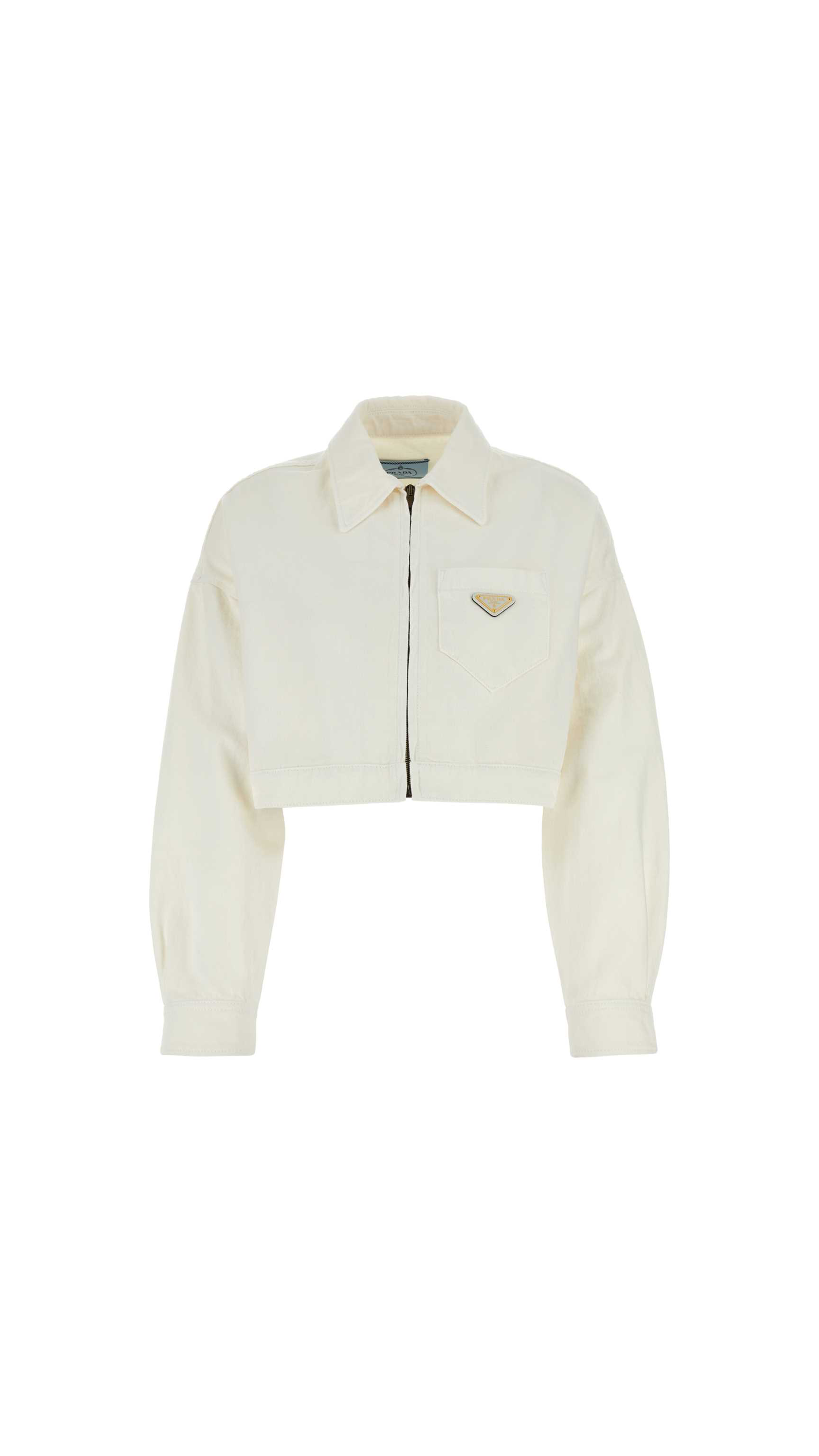 Denim Blouson Jacket - White