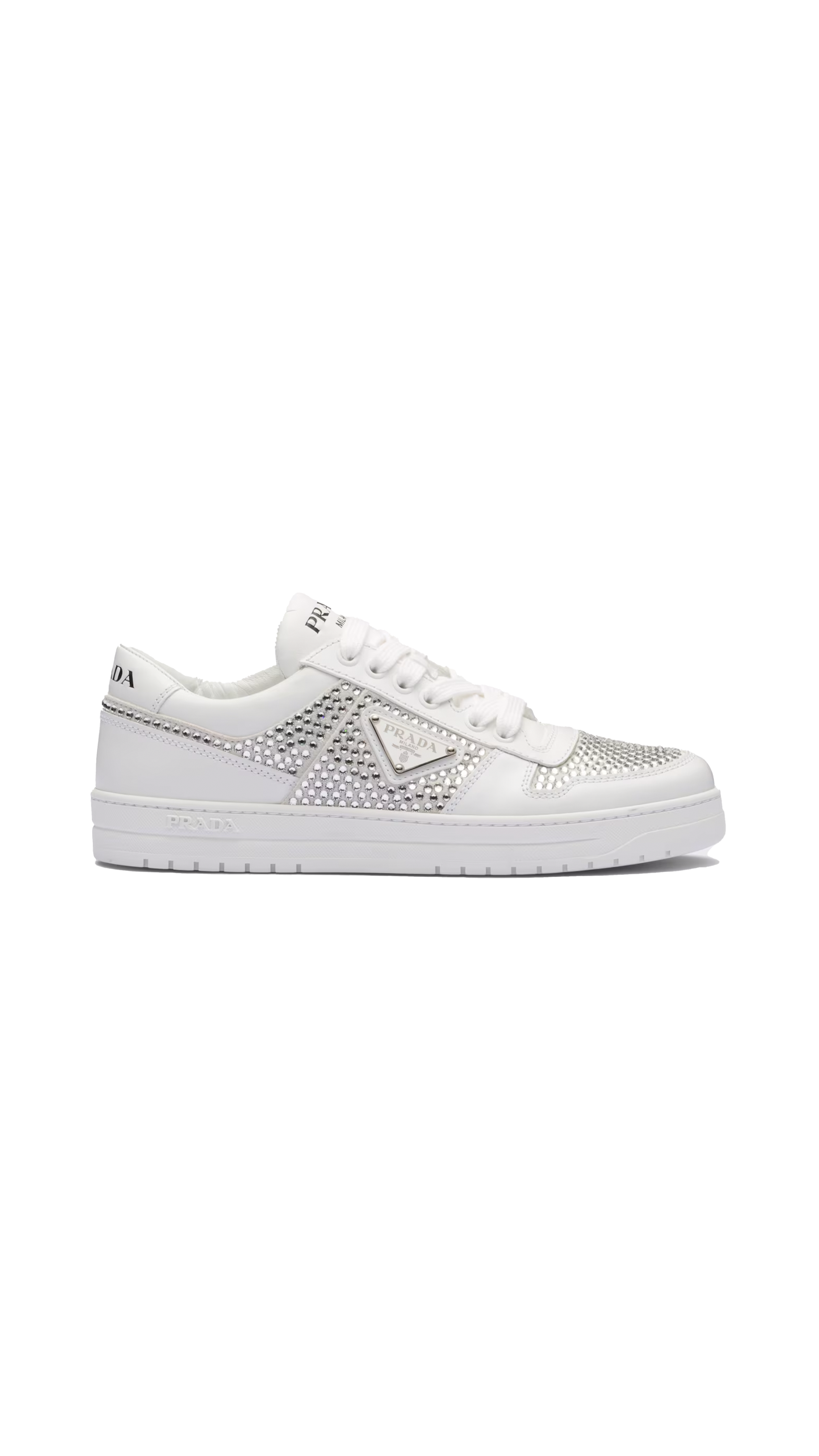 Leather Sneakers With Crystals - White