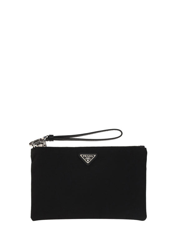 Re-Nylon and Saffiano Leather Pouch - Black