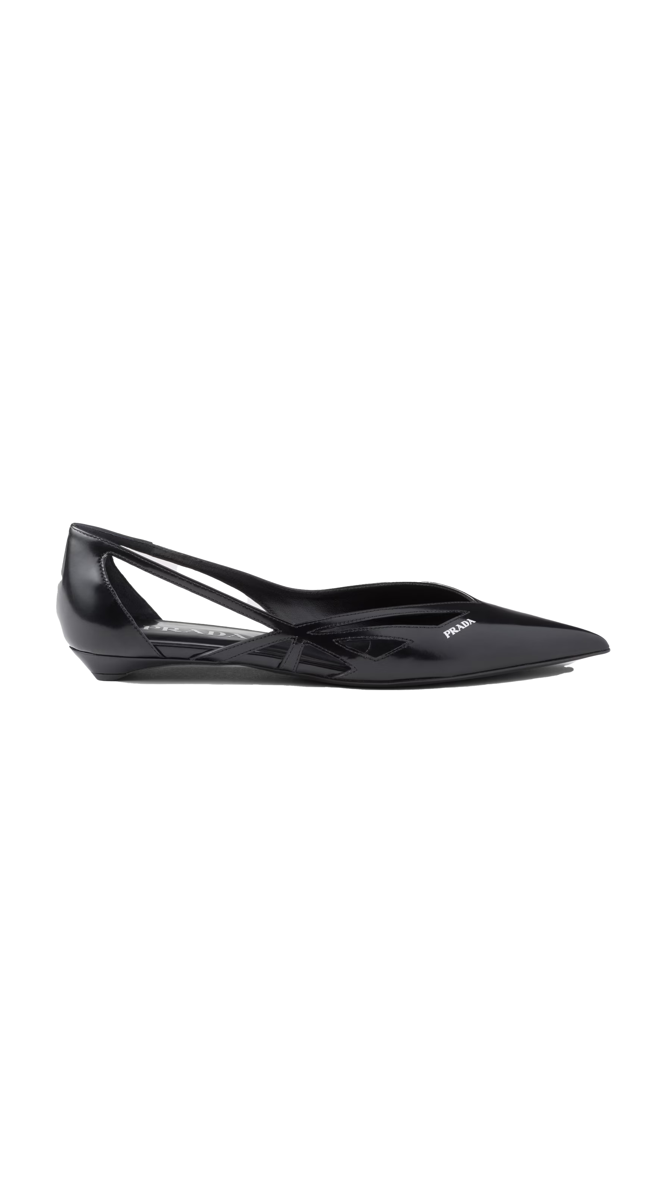 Brushed Leather Cut-out Ballerinas - Black