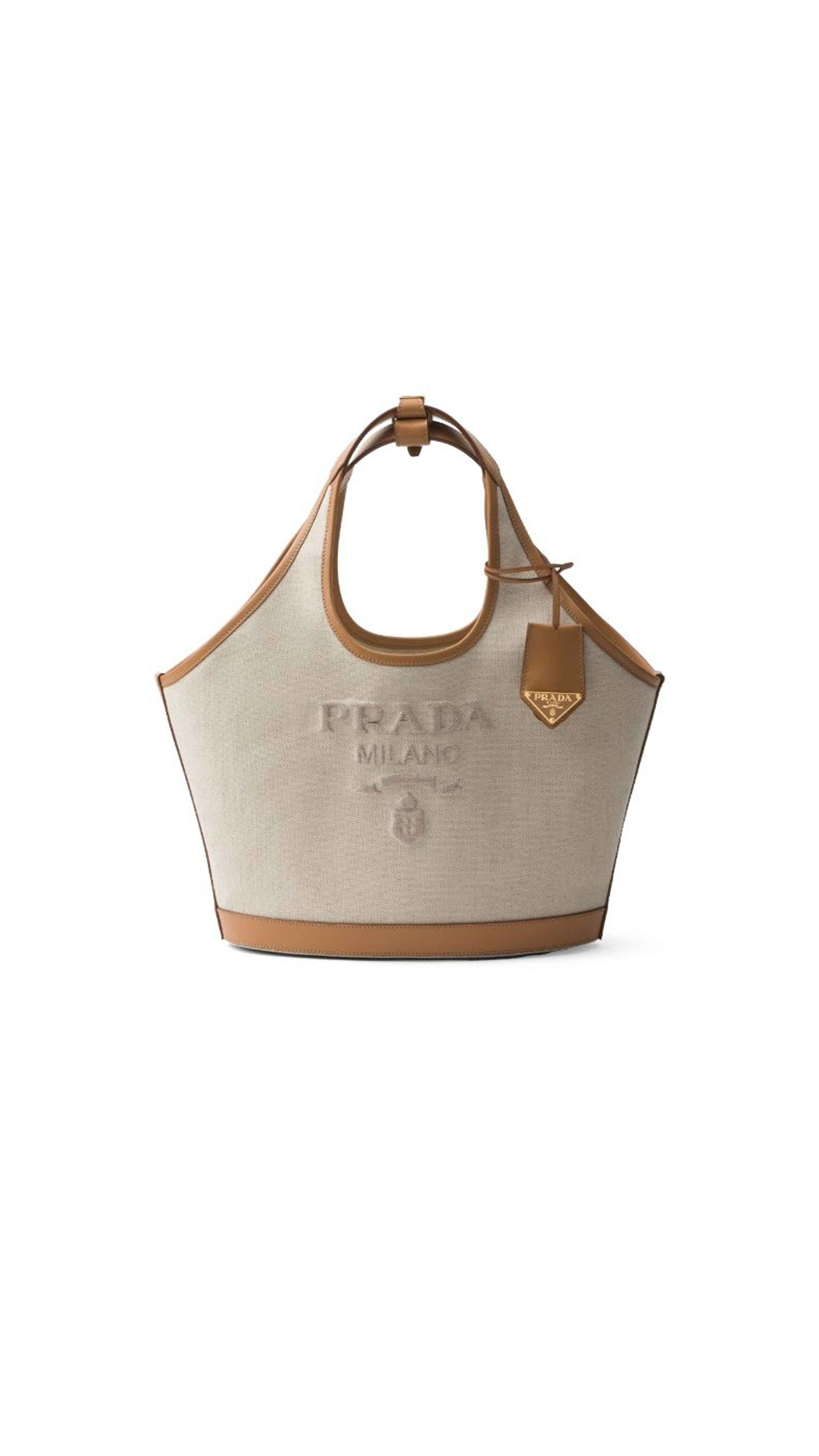 Medium Linen Blend And Leather Tote Bag - Natural