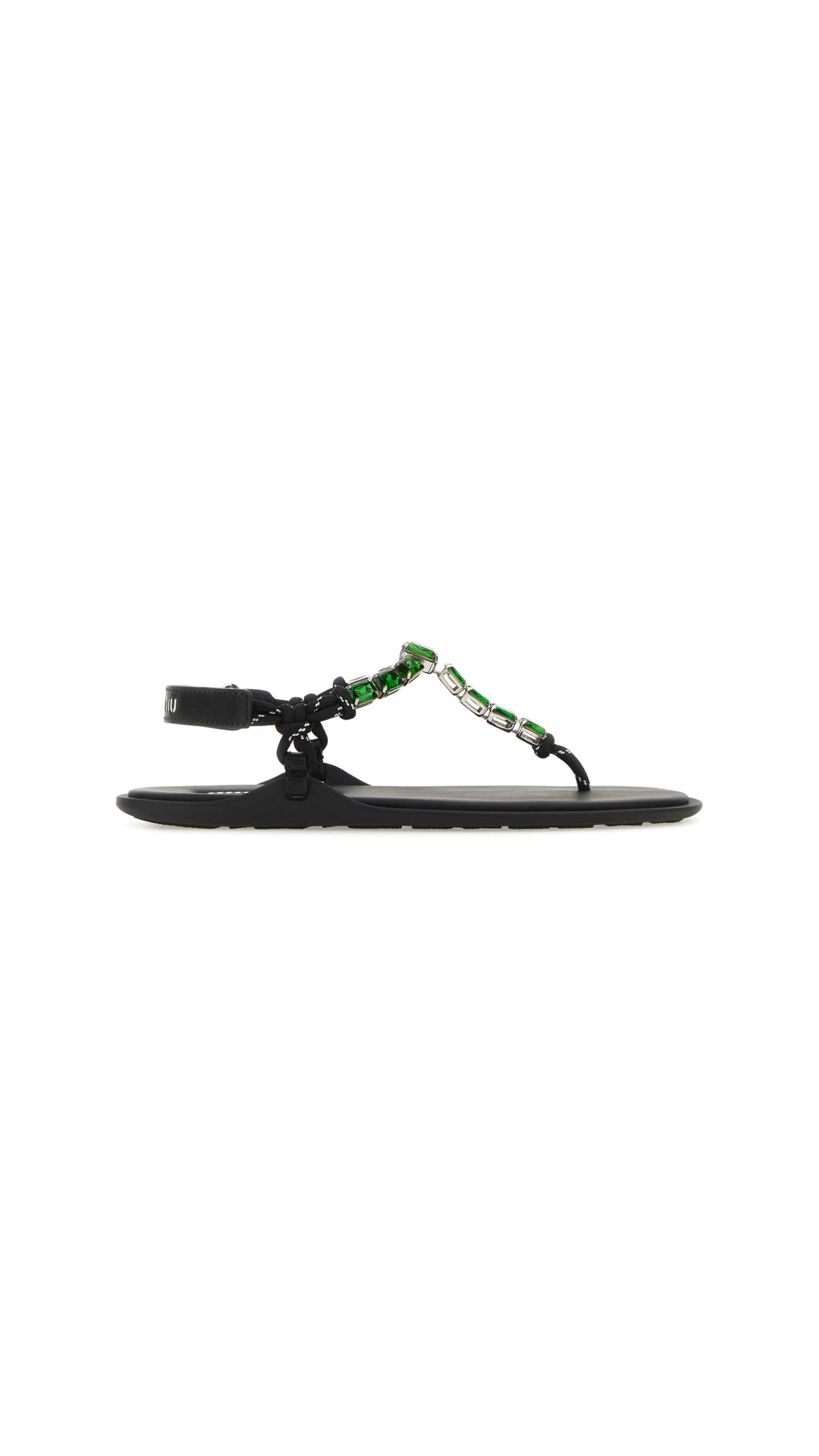 Cotton Cord Thong Sandals - Green/Black