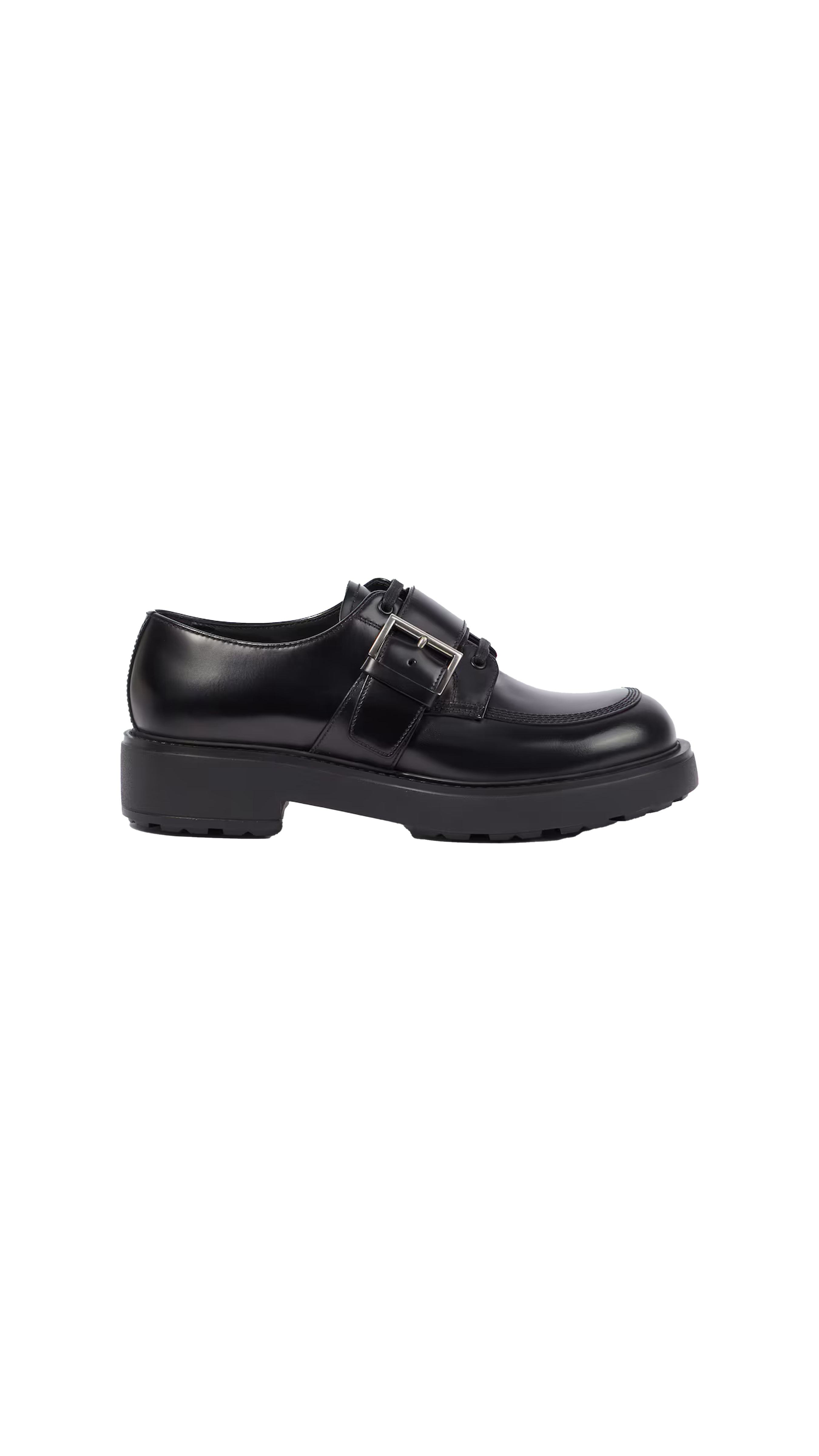 Brushed Leather Lace-up Derbies - Black