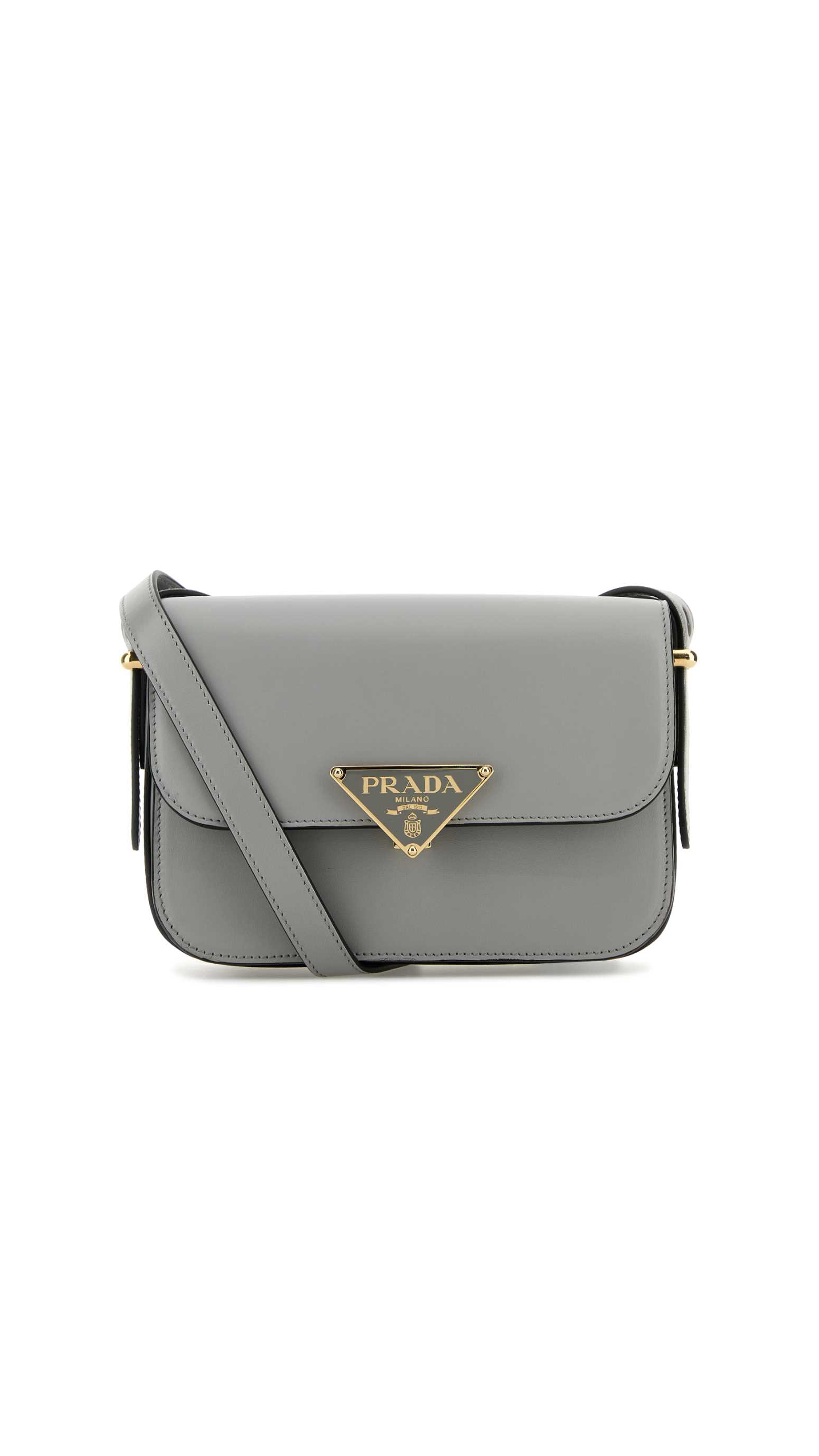 Smooth Leather Shoulder Bag with Flap - Grey