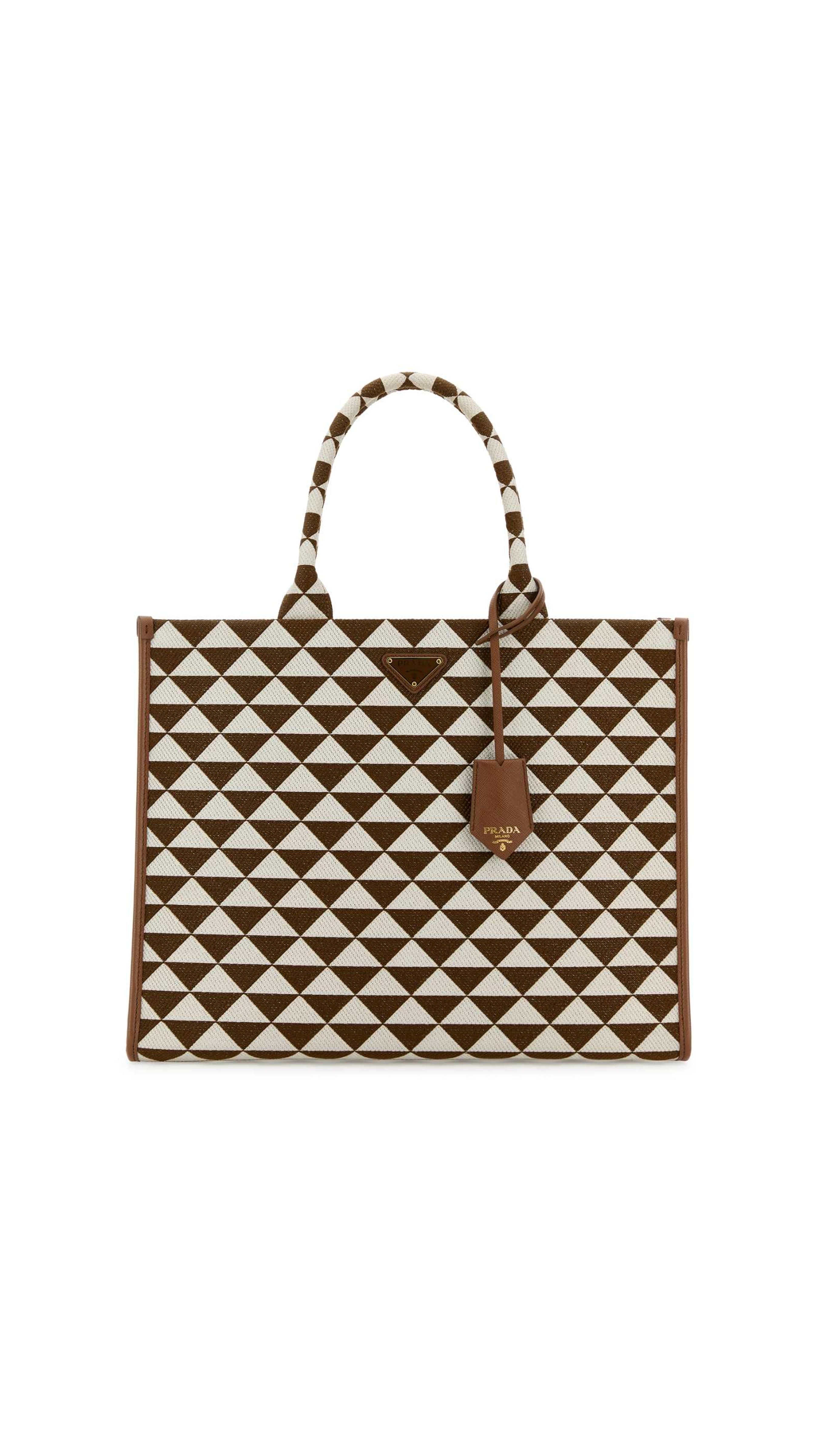 Embroidered Fabric Large Symbole Shopping Bag - Brown