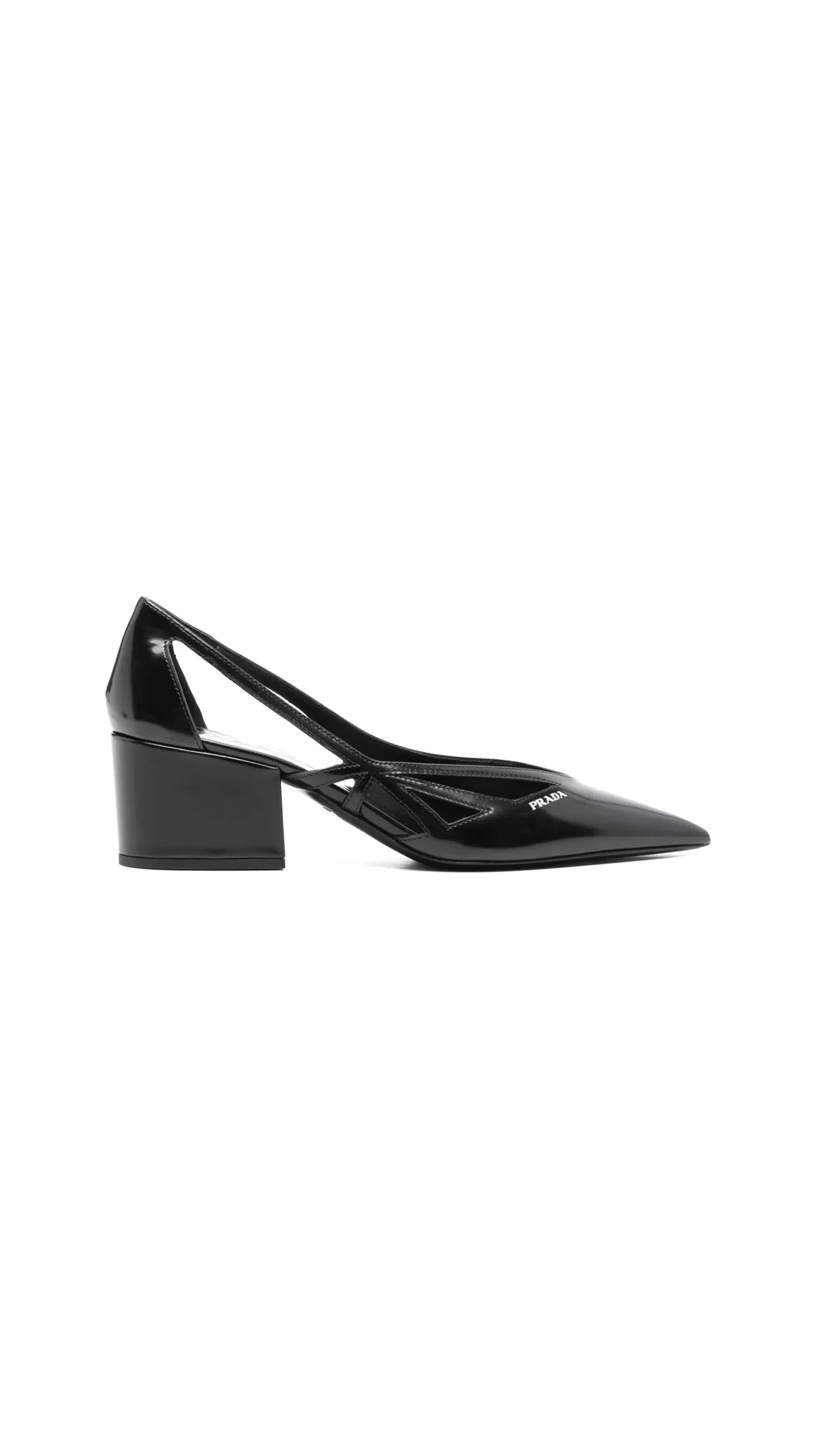 Brushed Leather Cut-out Pumps - Black