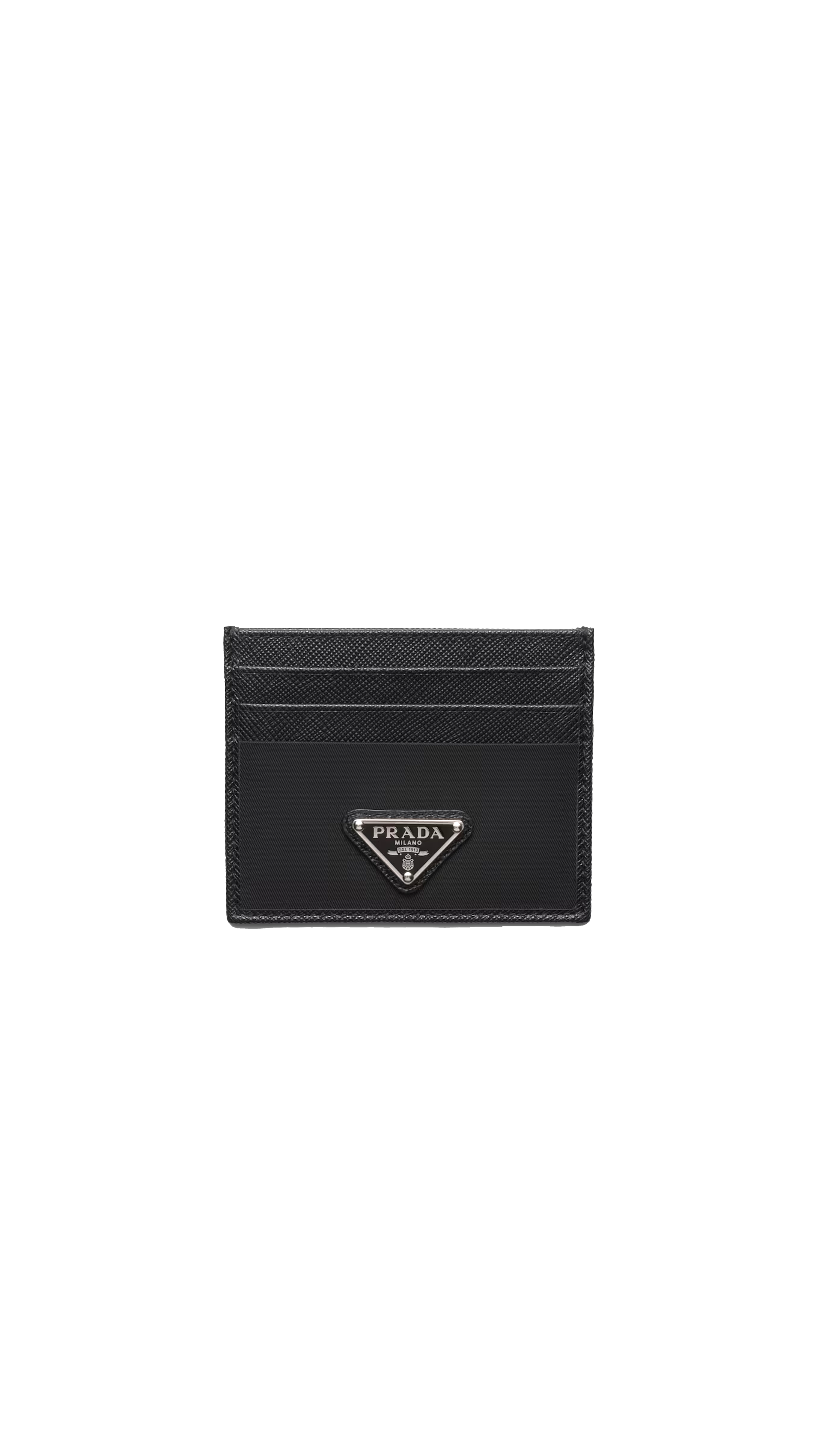 Re-nylon And Saffiano Leather Card Holder - Black