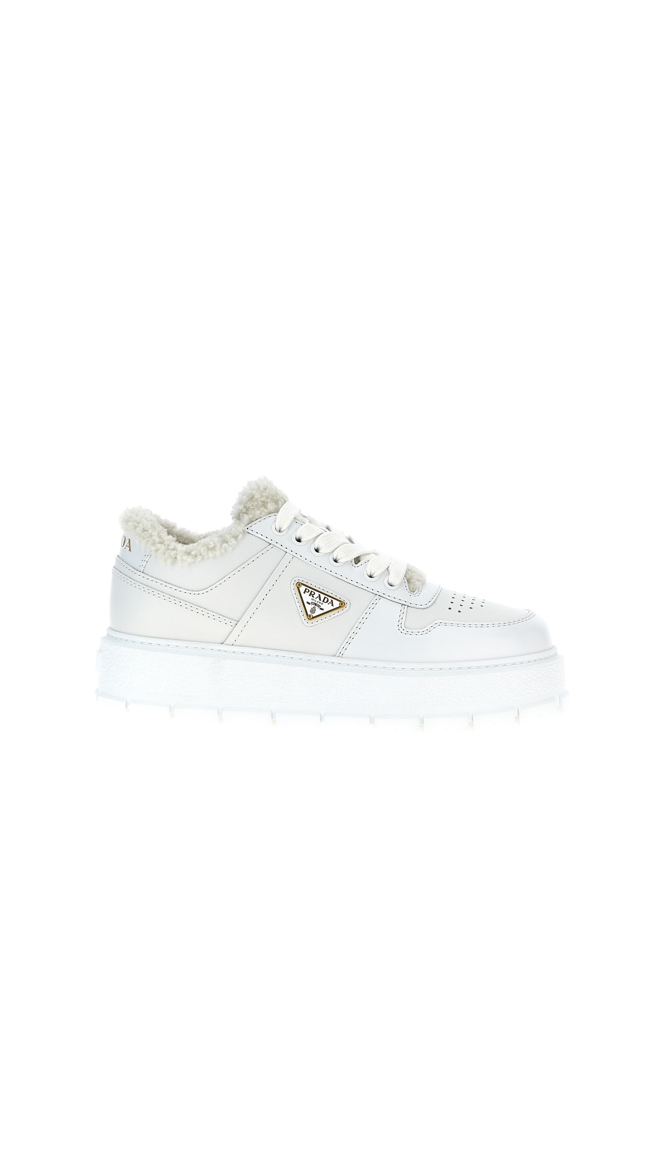 Leather and Shearling Sneakers - White