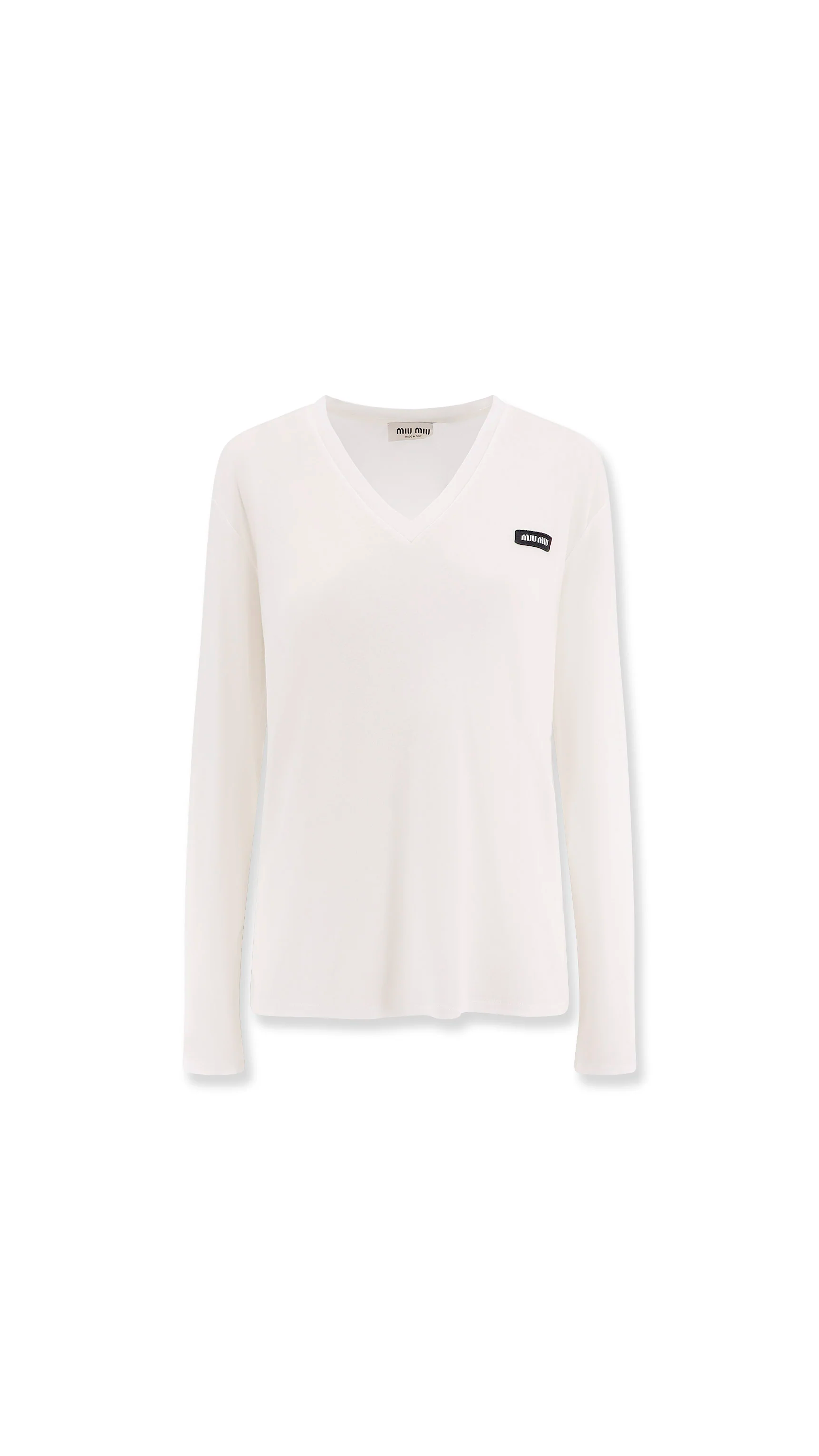 Long Sleeved V Neck T-Shirt - White