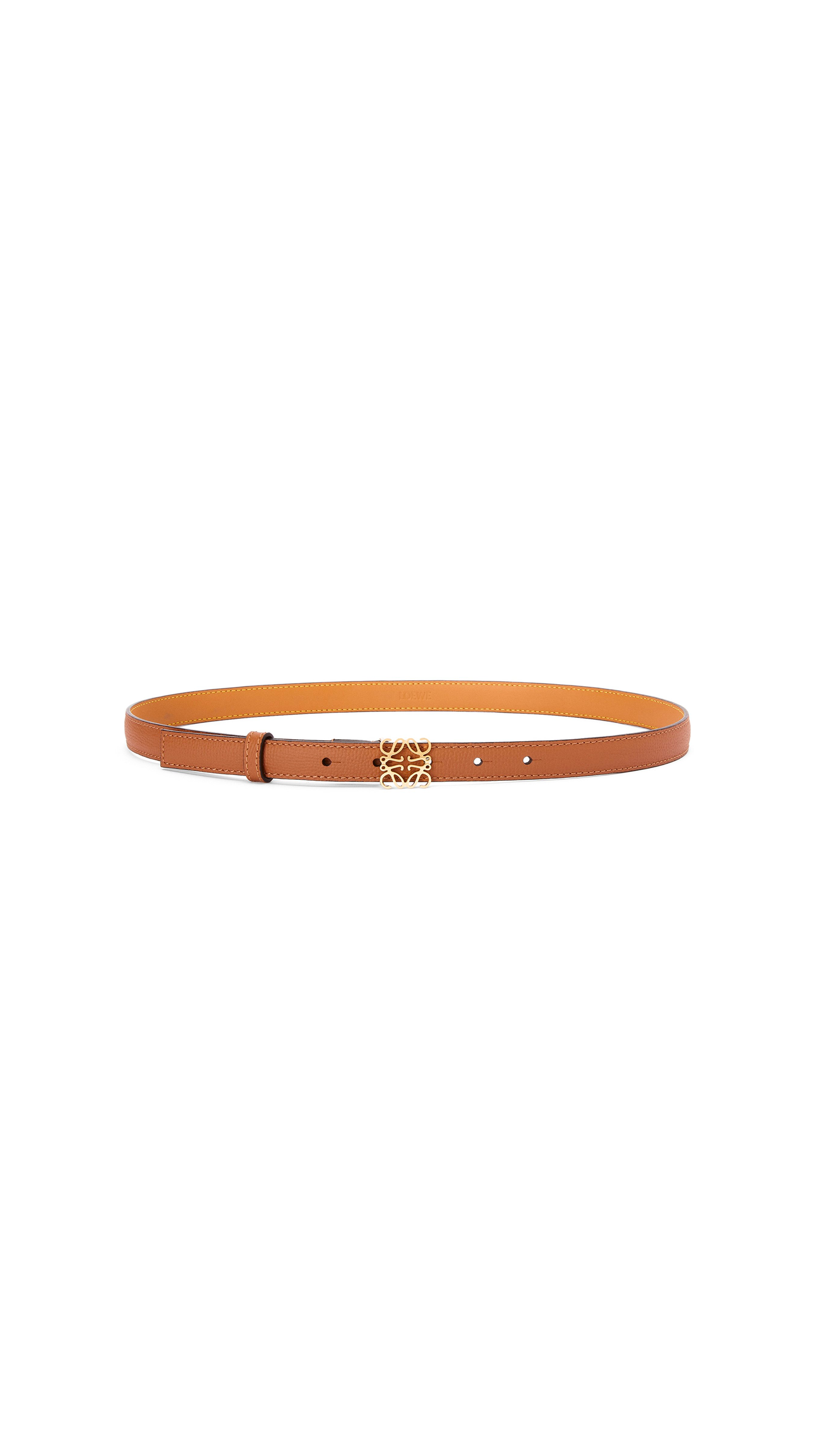 Anagram Belt In Pebble Grain Calfskin - Tan/Gold