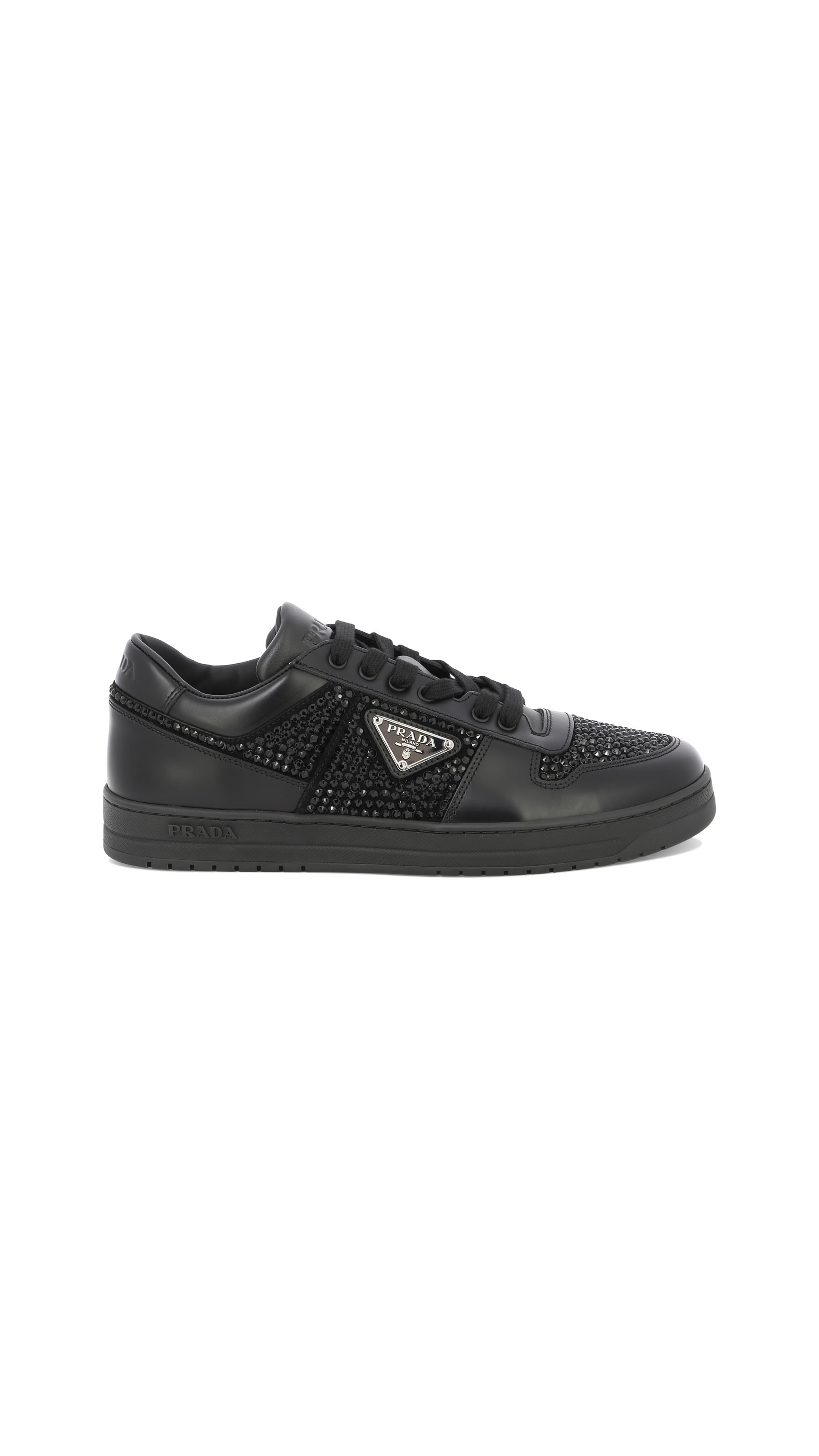 Leather Sneakers With Crystals - Black