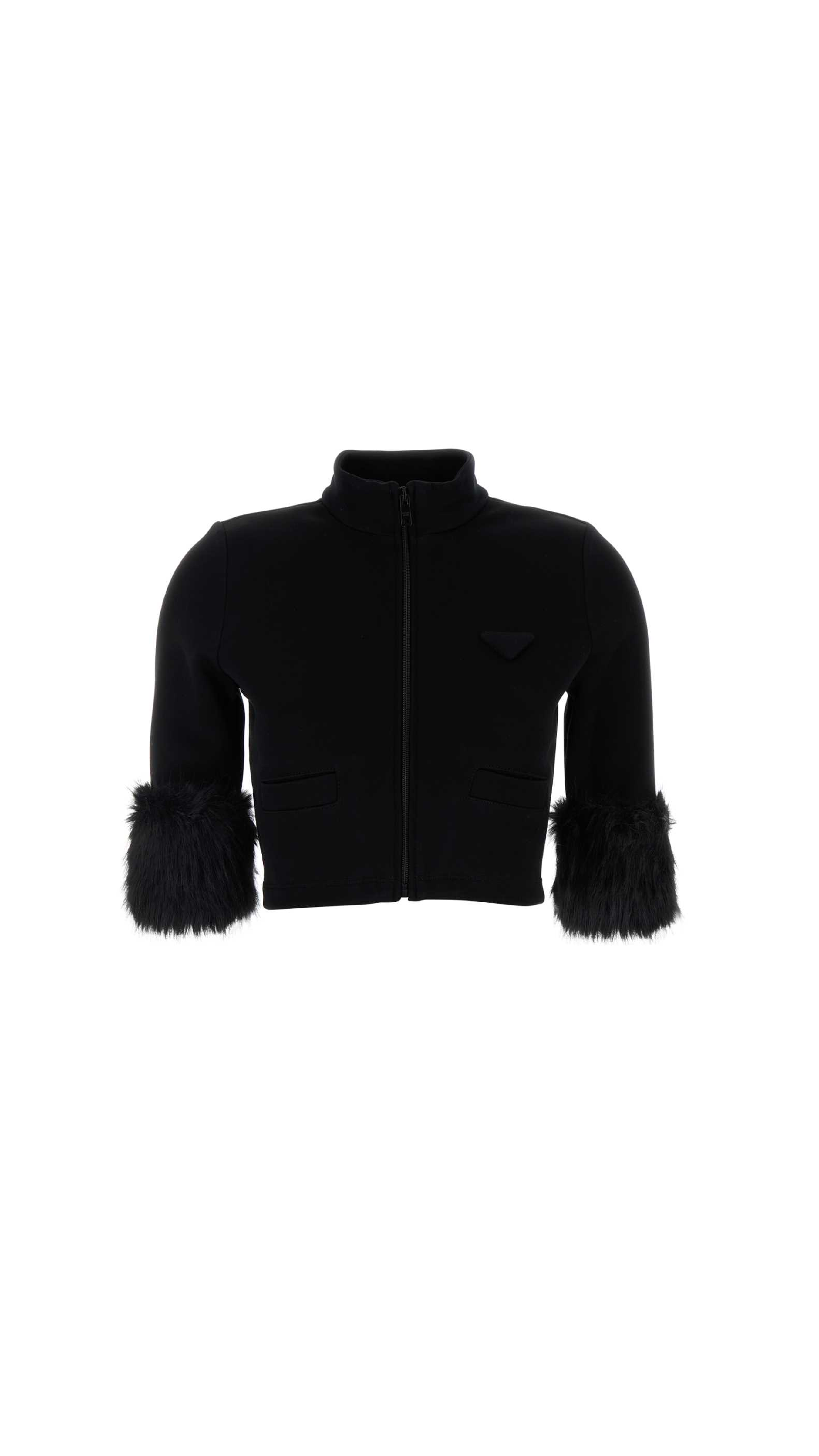 Black Cropped Fleece Blouson - Black