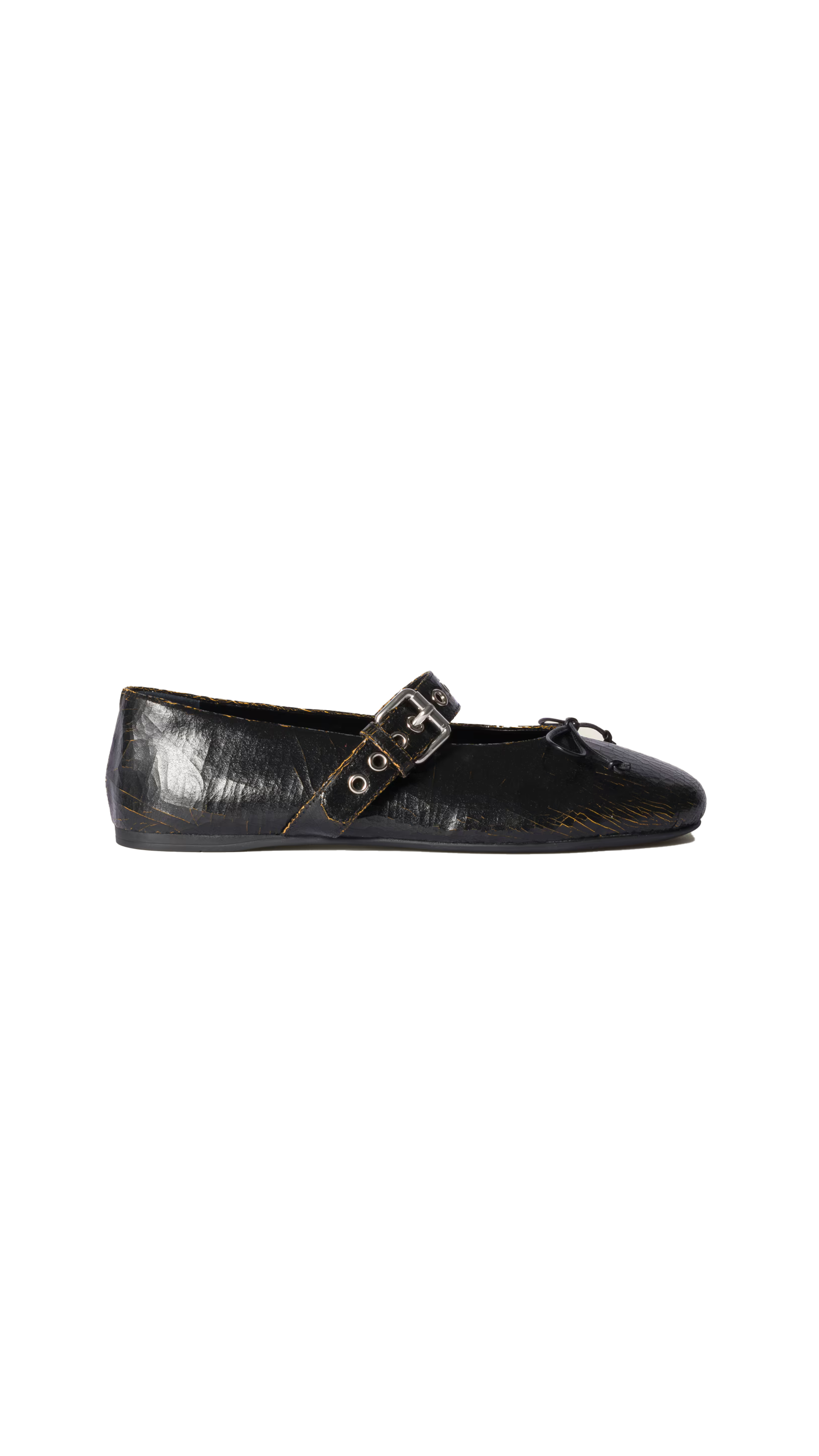 Crackle Leather Ballerinas - Ebony