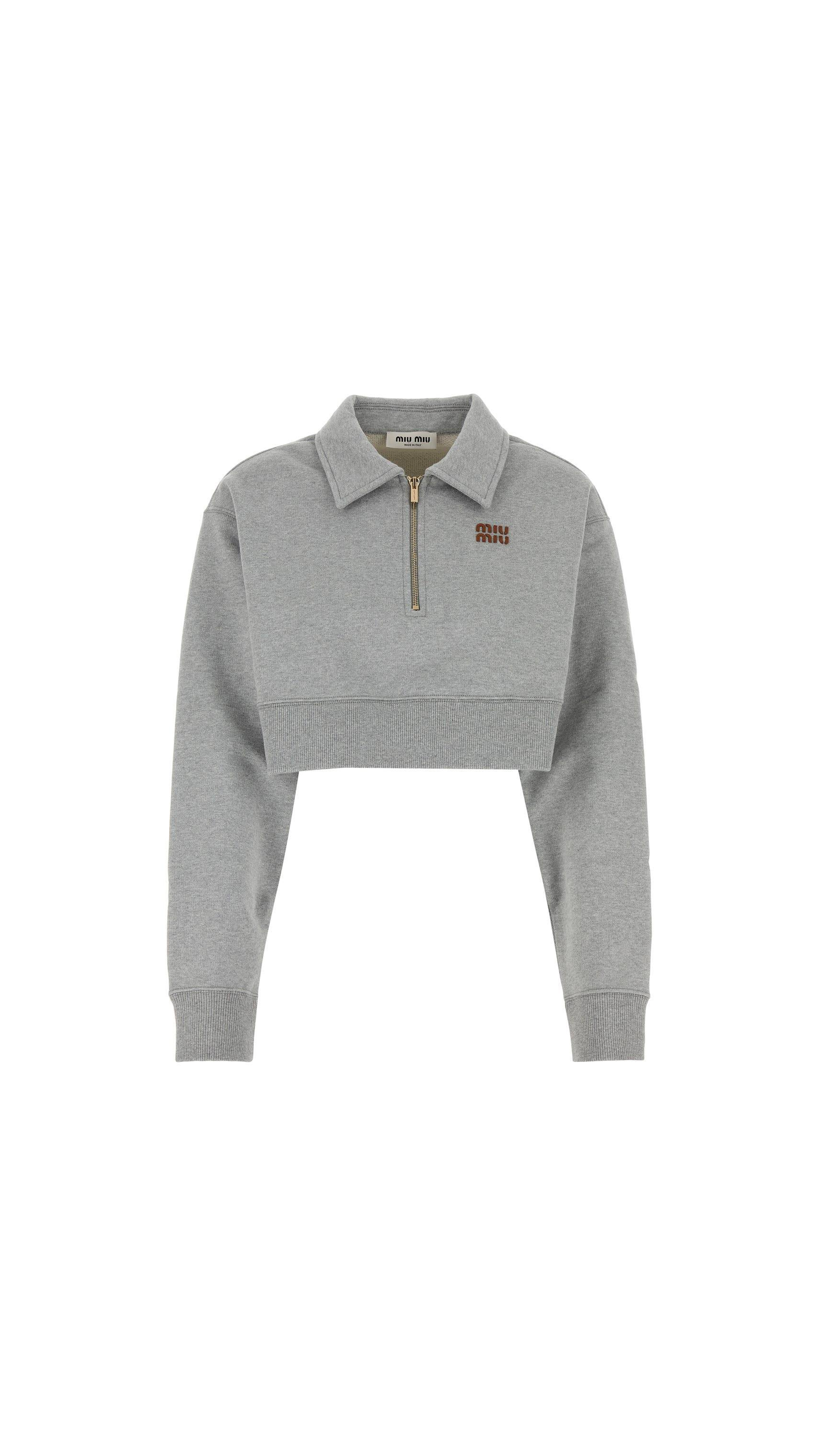 Cotton Fleece Polo Shirt - Grey