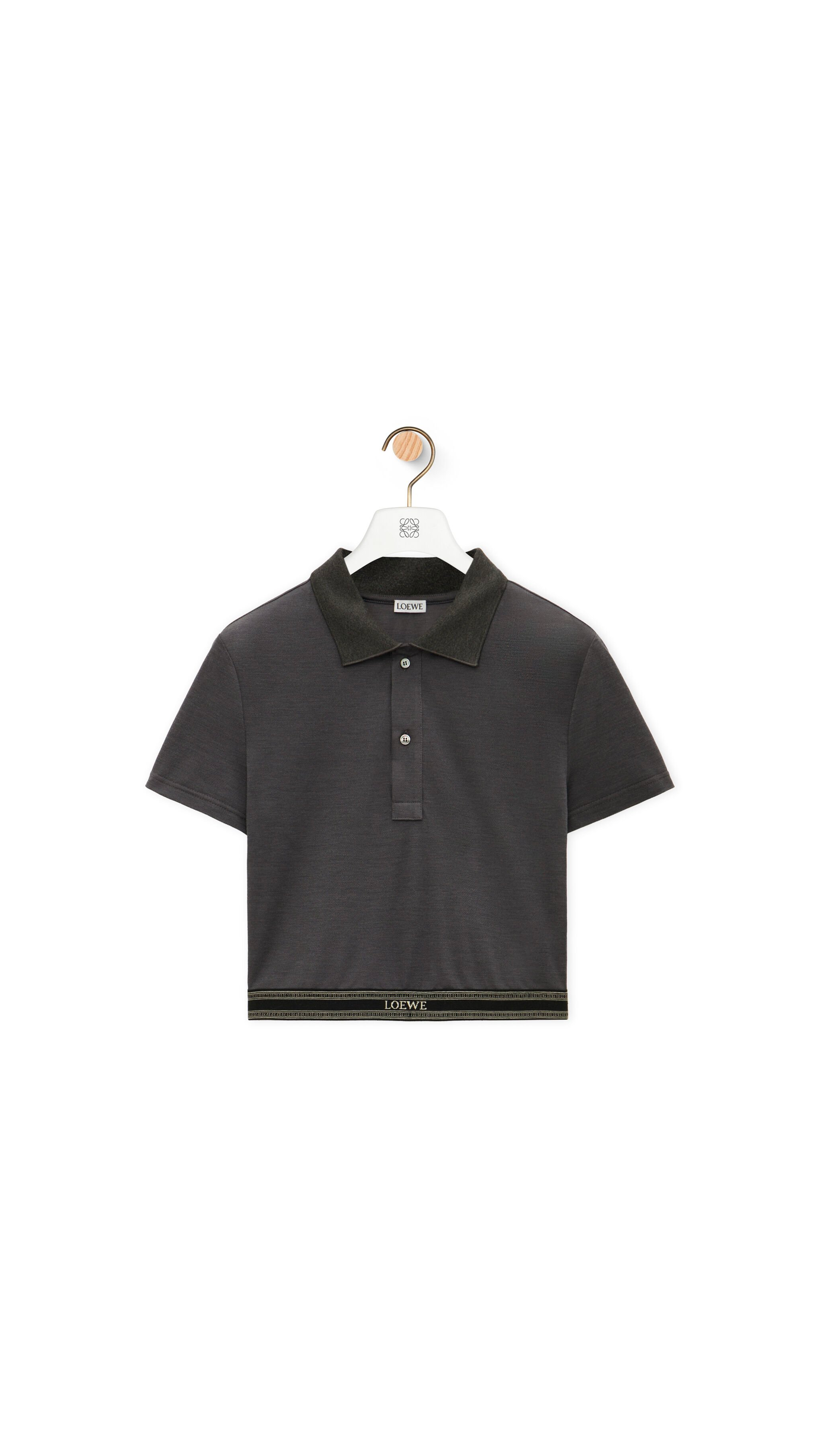 Cropped Polo In Silk And Cotton - Charcoal Melange