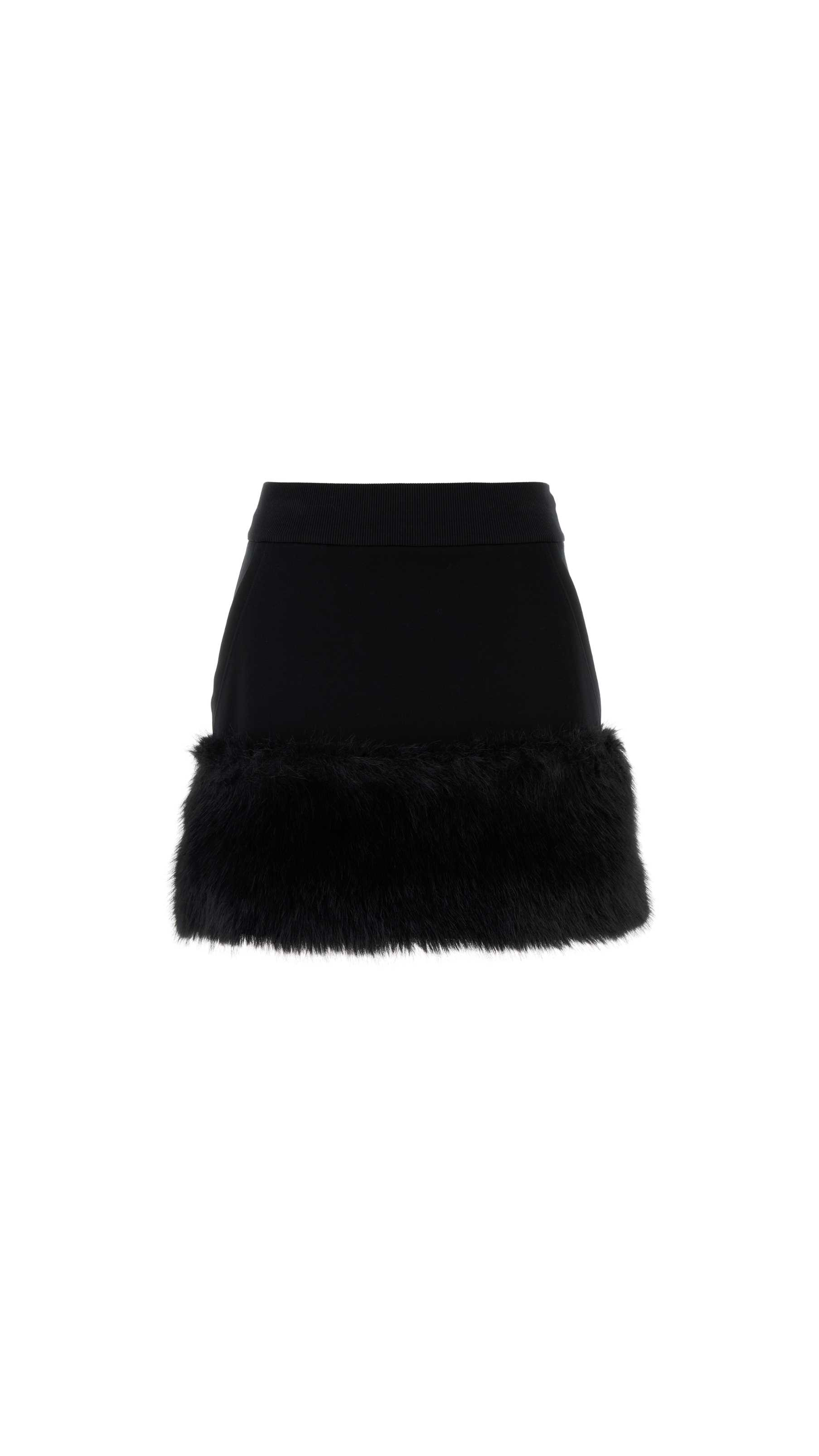 Cotton-blend Miniskirt with Faux Fur - Black