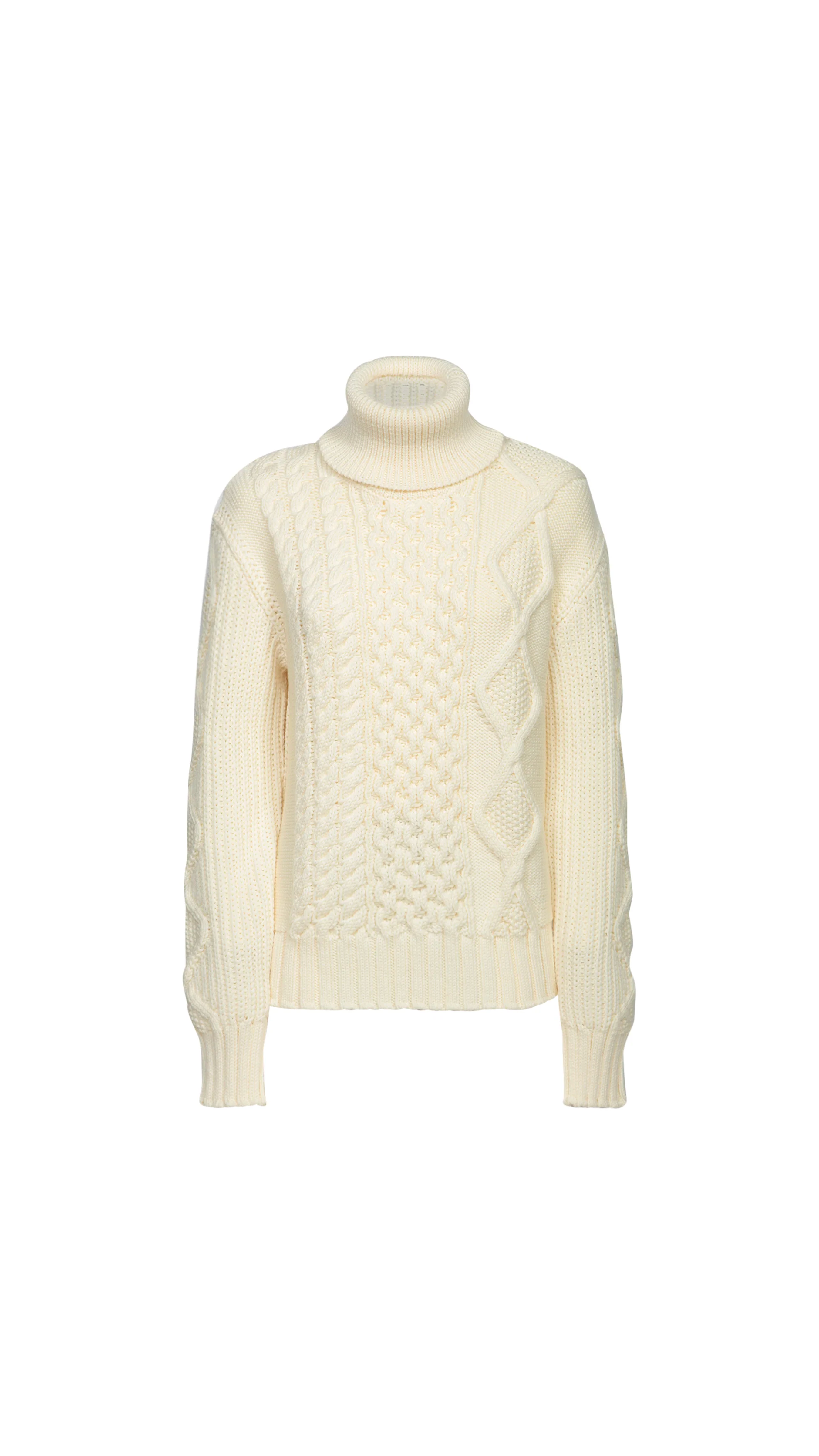 Cable-Knit Wool Sweater - White