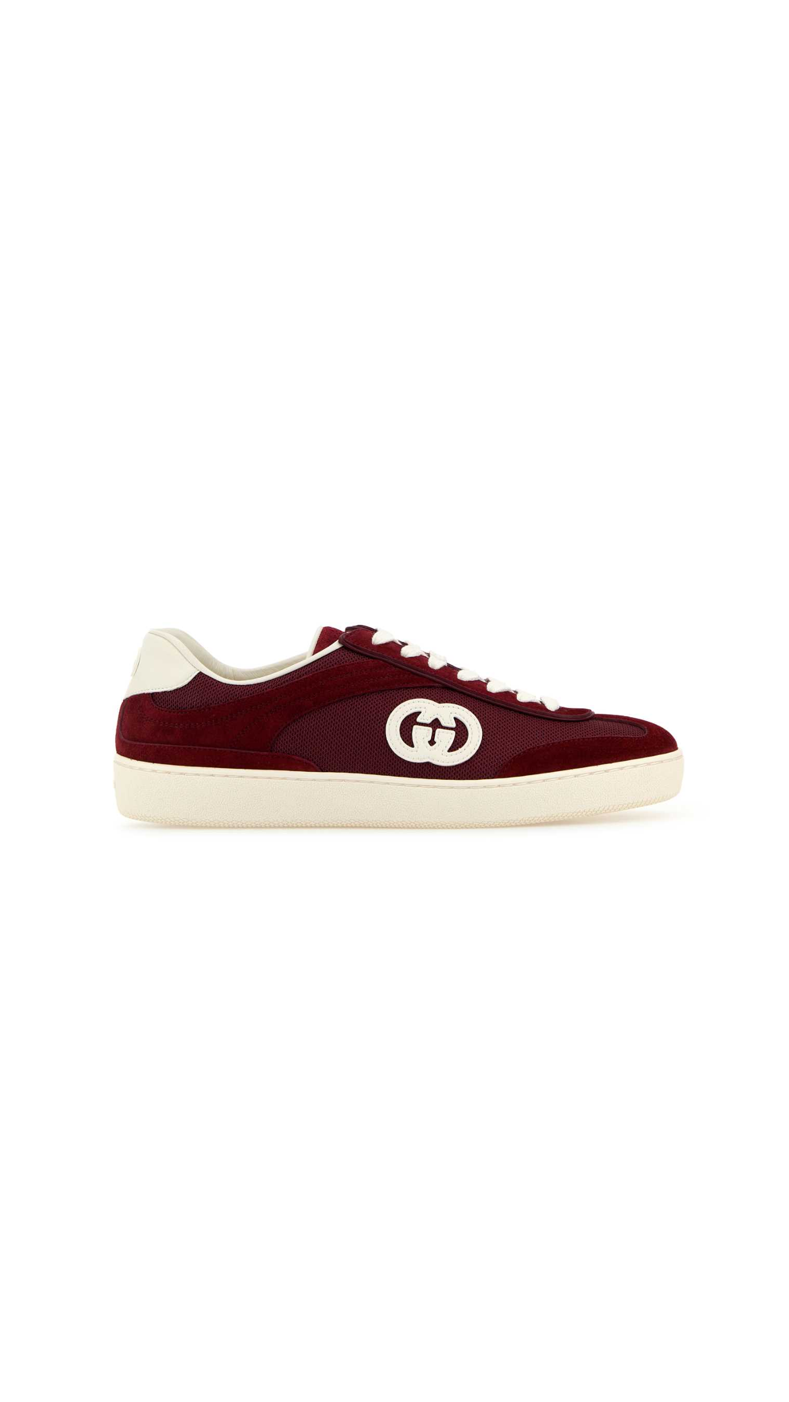 Leather-trimmed Suede and Mesh Sneakers - Burgundy