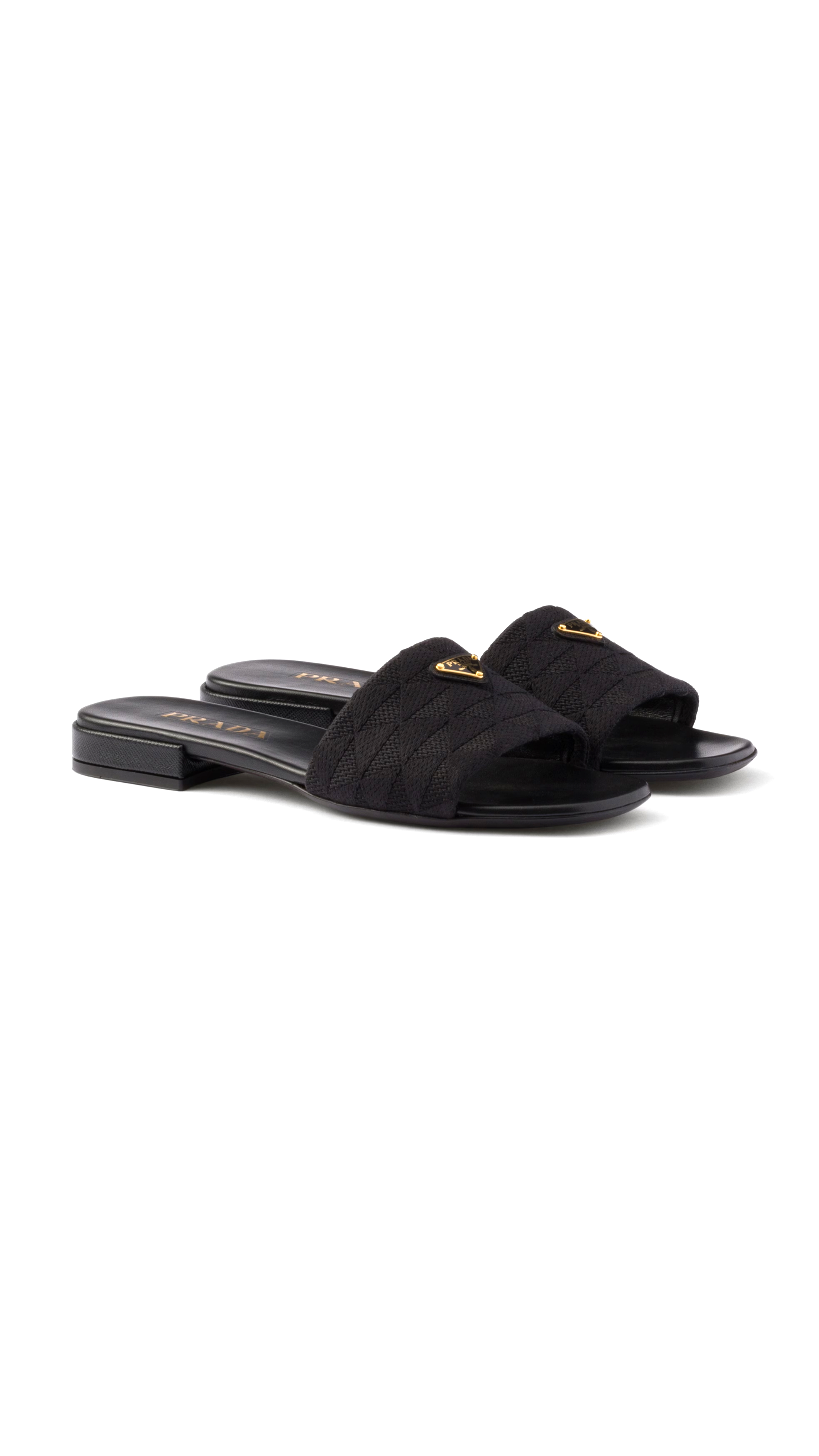 Embroidered Fabric Slides - Black