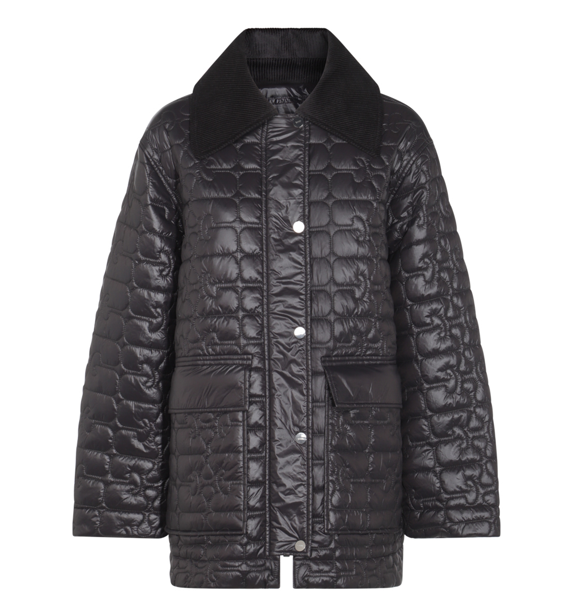 Black Shiny Quilt Midi Jacket