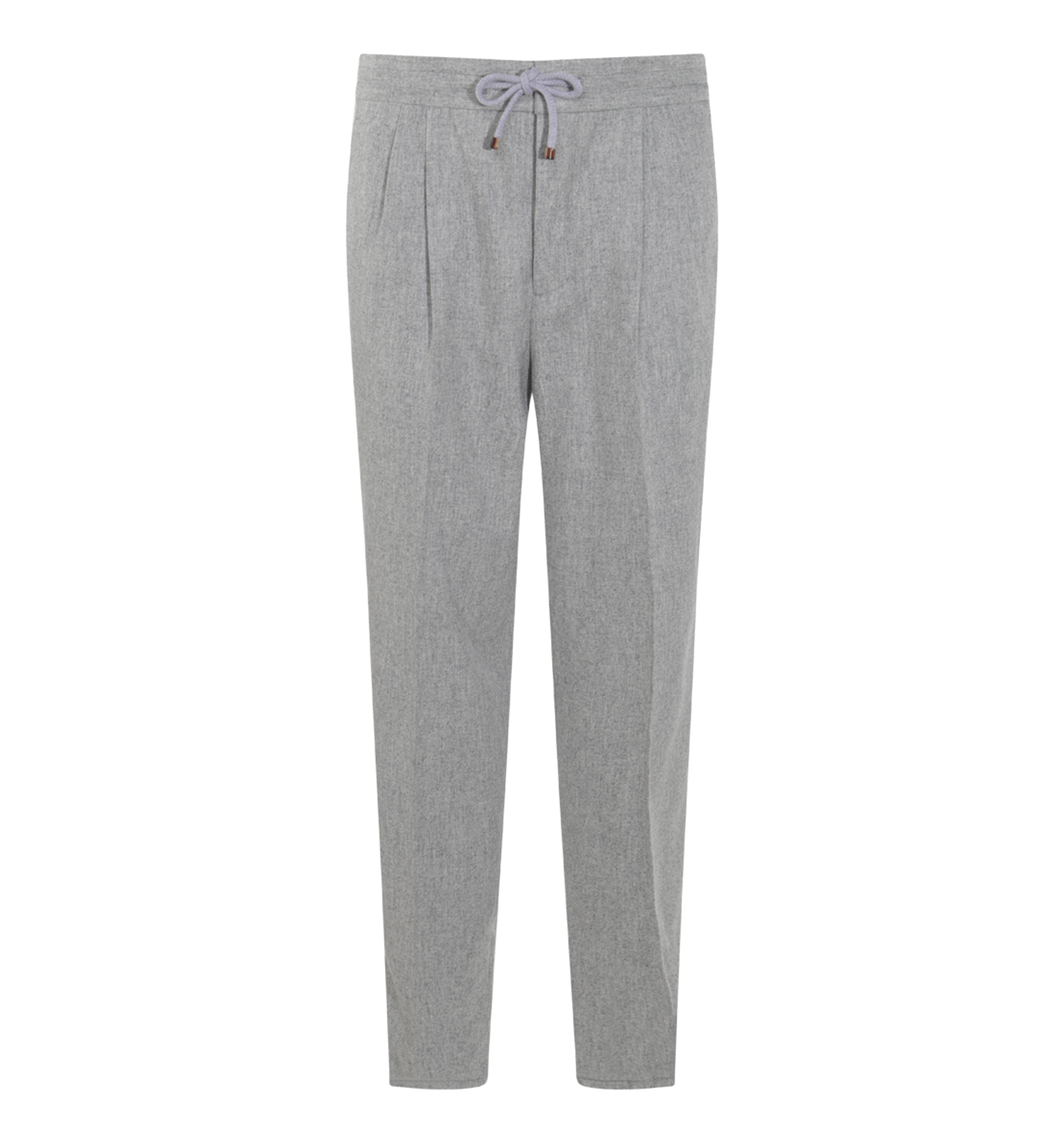 Virgin Wool Flannel Leisure Fit Trousers with Drawstring and Double Pleats