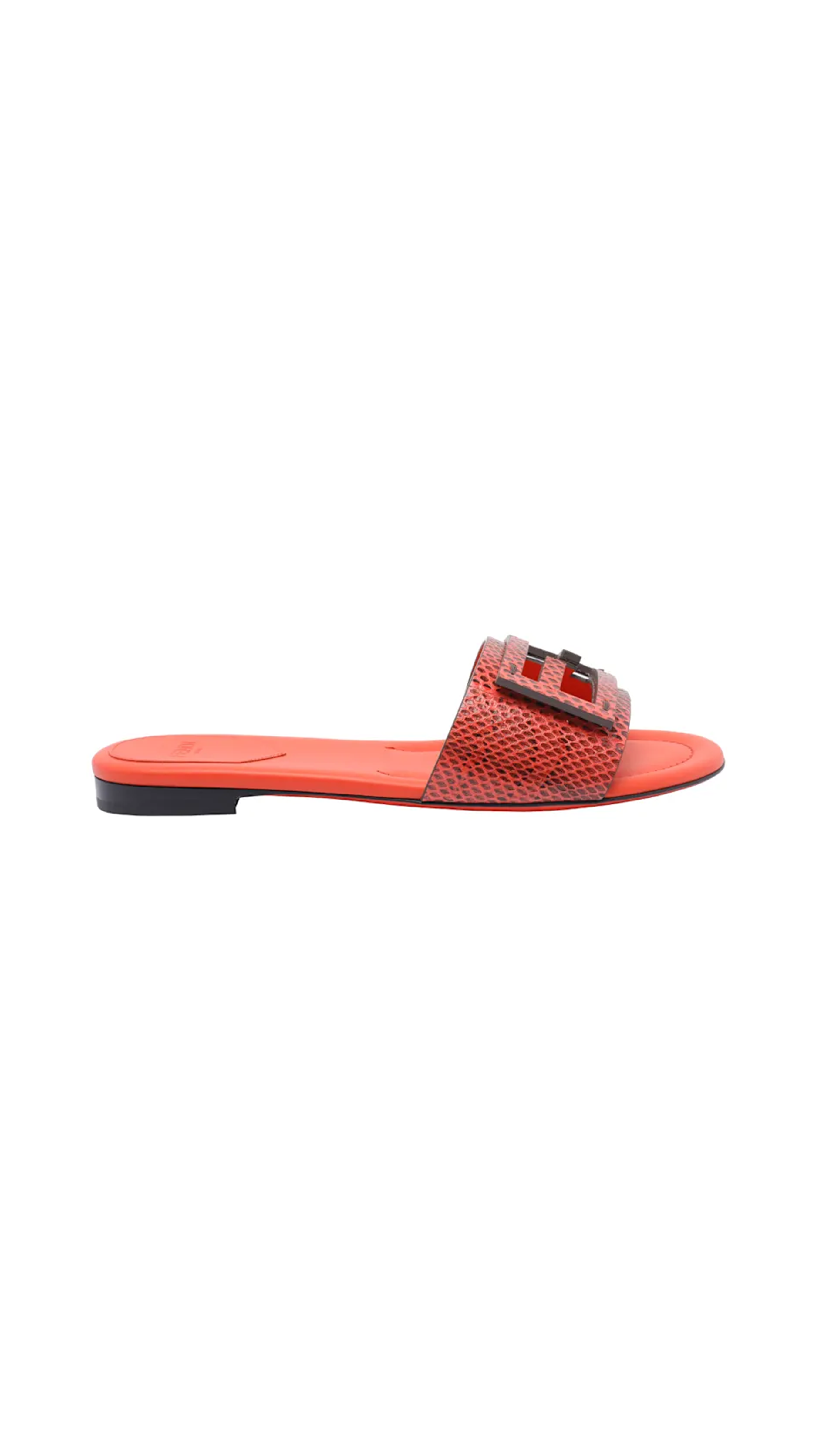 Baguette Slides in Embossed Leather - Orange