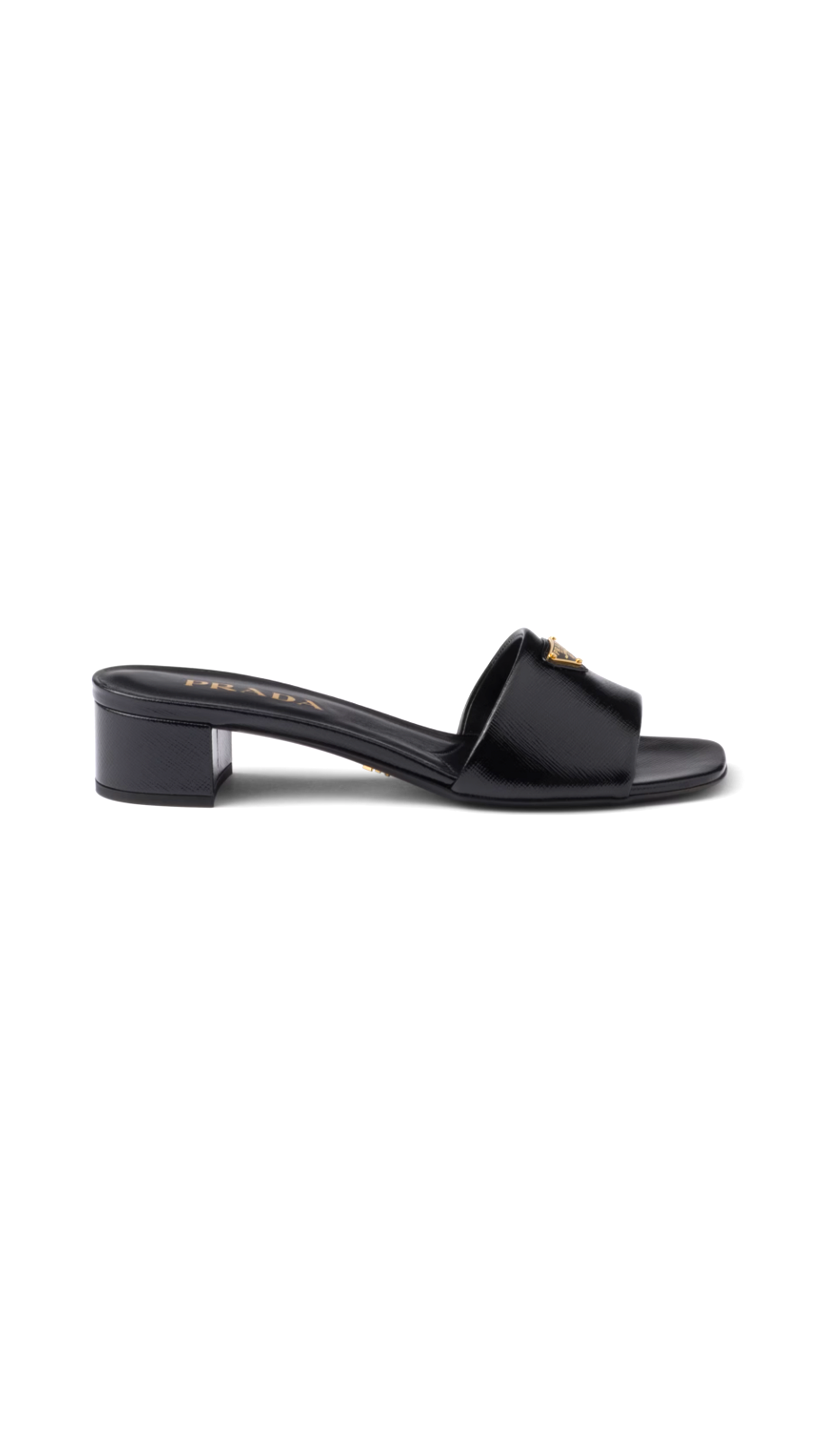 Saffiano Heeled Patent Leather Mules - Black