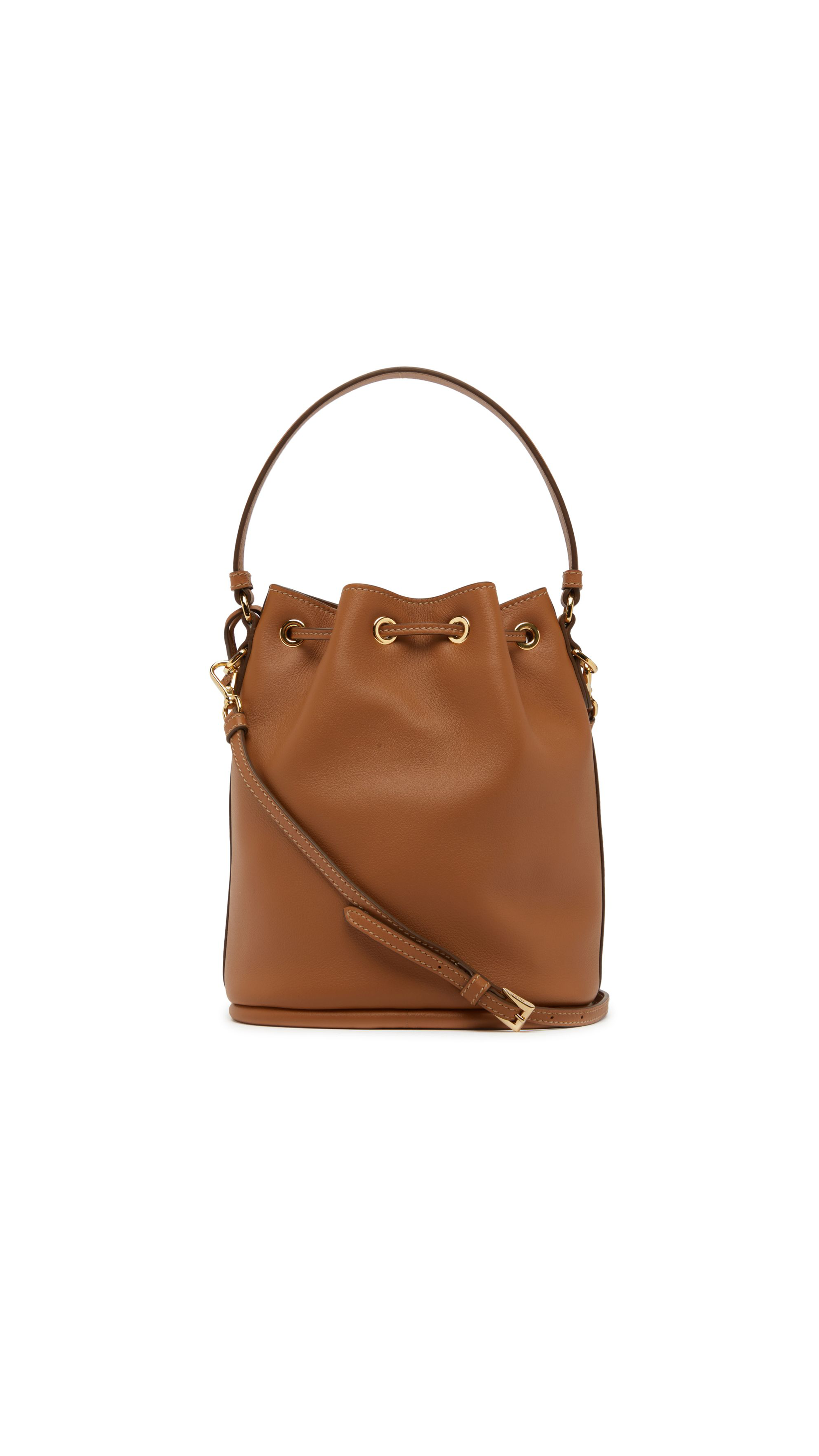 Leather Mini Bucket Bag - Caramel