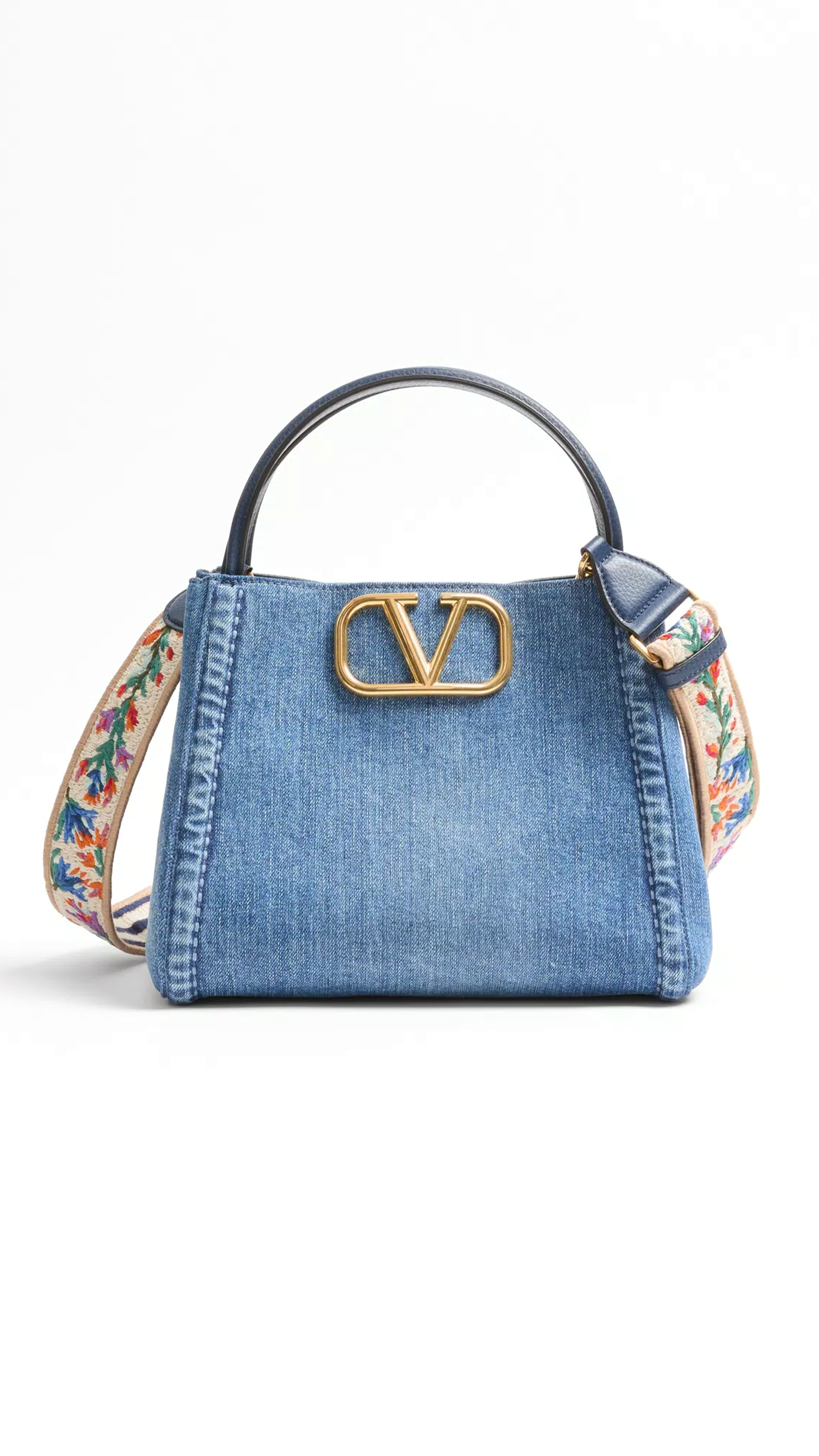 Alltime Medium Handbag in Denim with Embroidered Strap - Denim