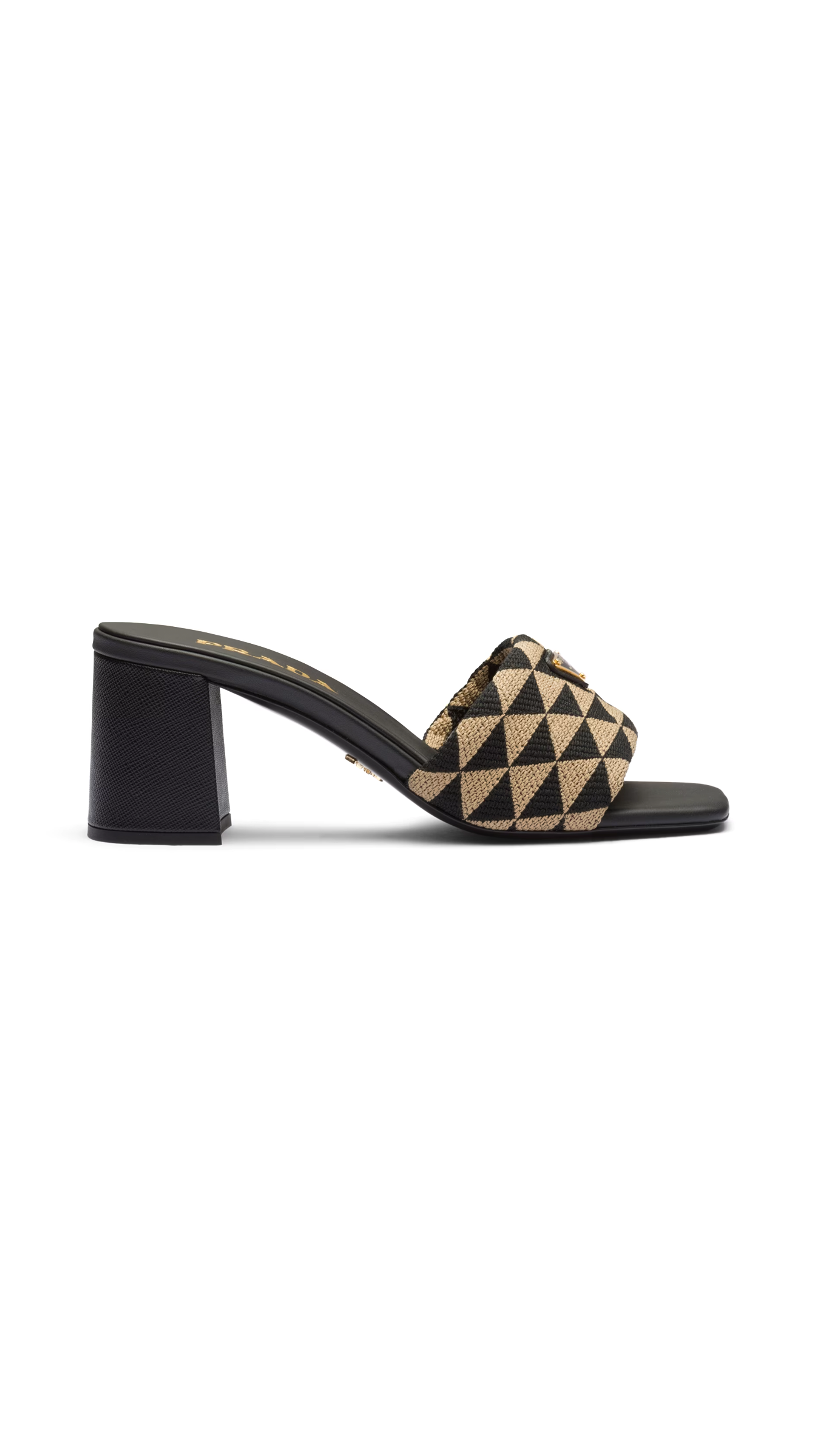 Embroidered Heeled Fabric Slides - Black/Beige