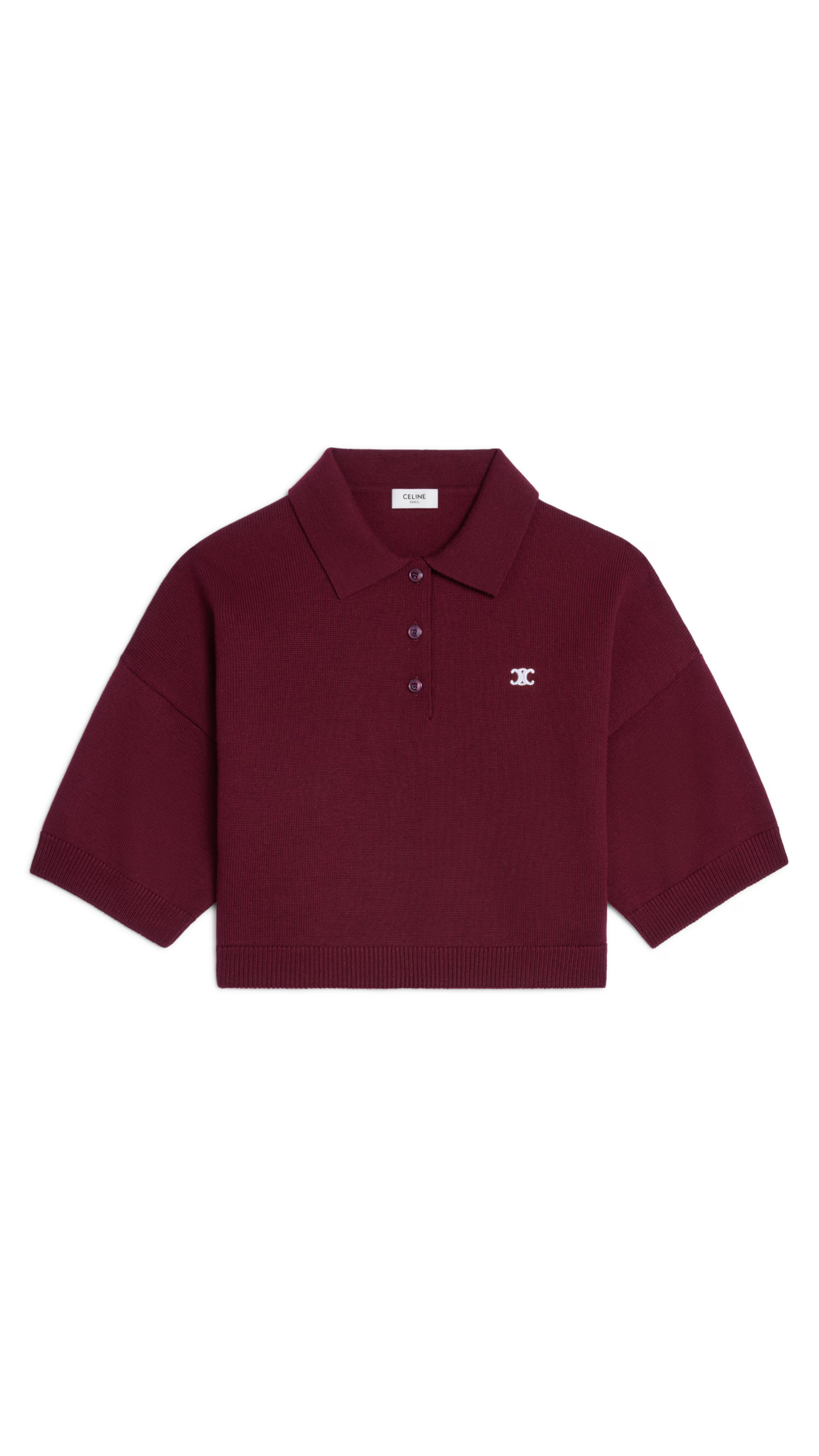 Triomphe Cropped Polo in Wool - Burgundy