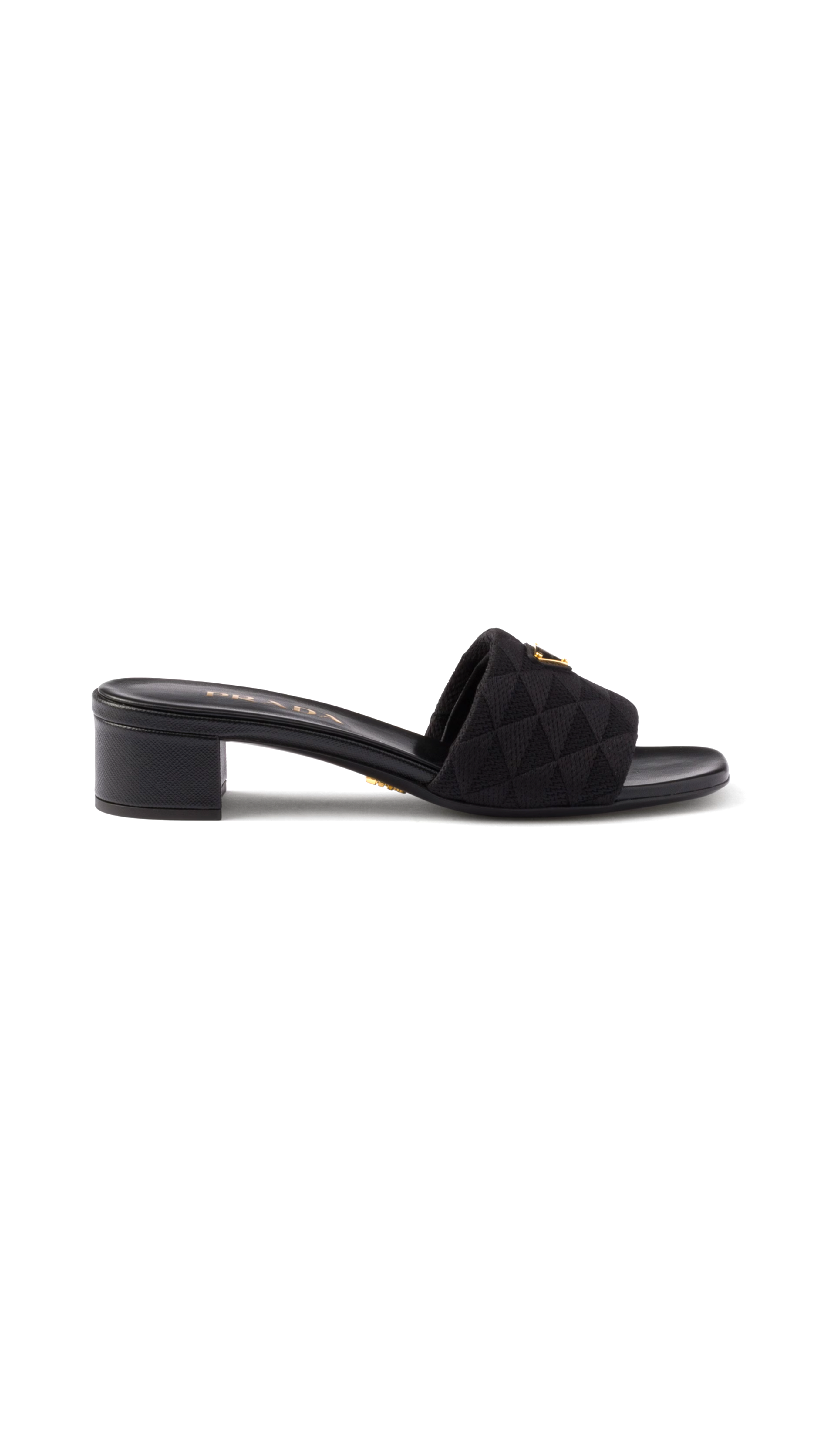 Embroidered Heeled Fabric Slides - Black