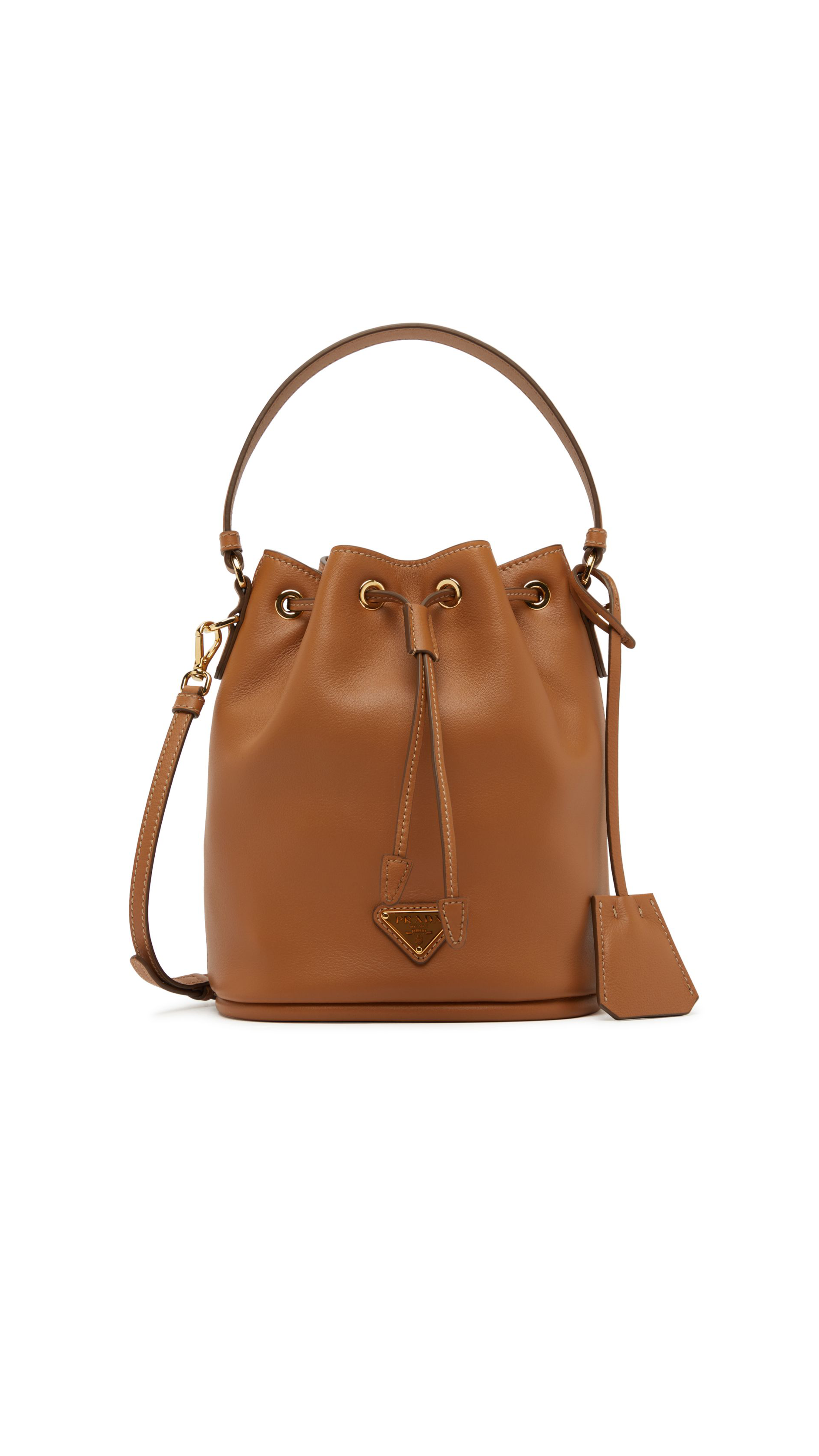 Leather Mini Bucket Bag - Caramel