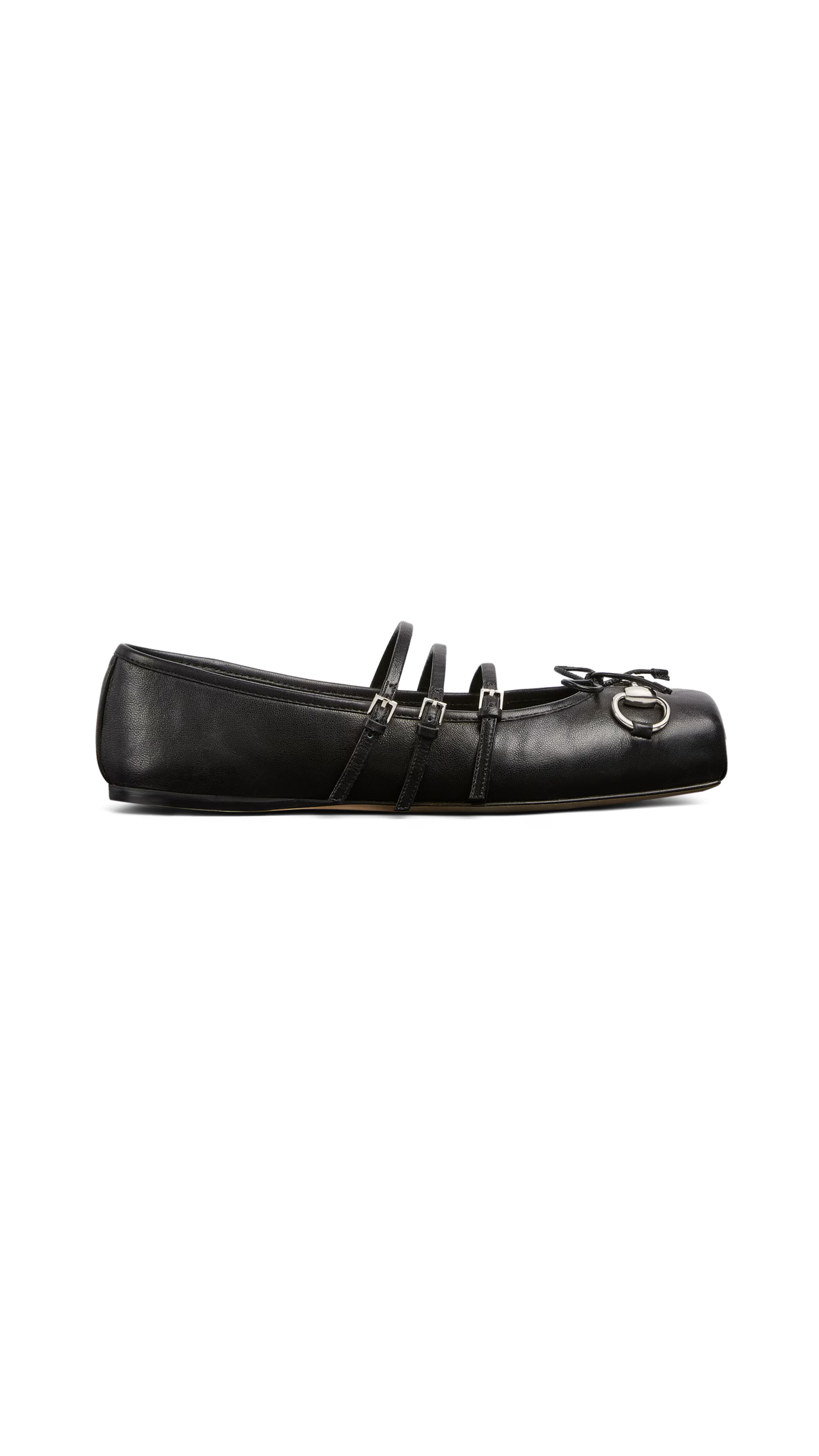 Horsebit Leather Ballet Flats - Black