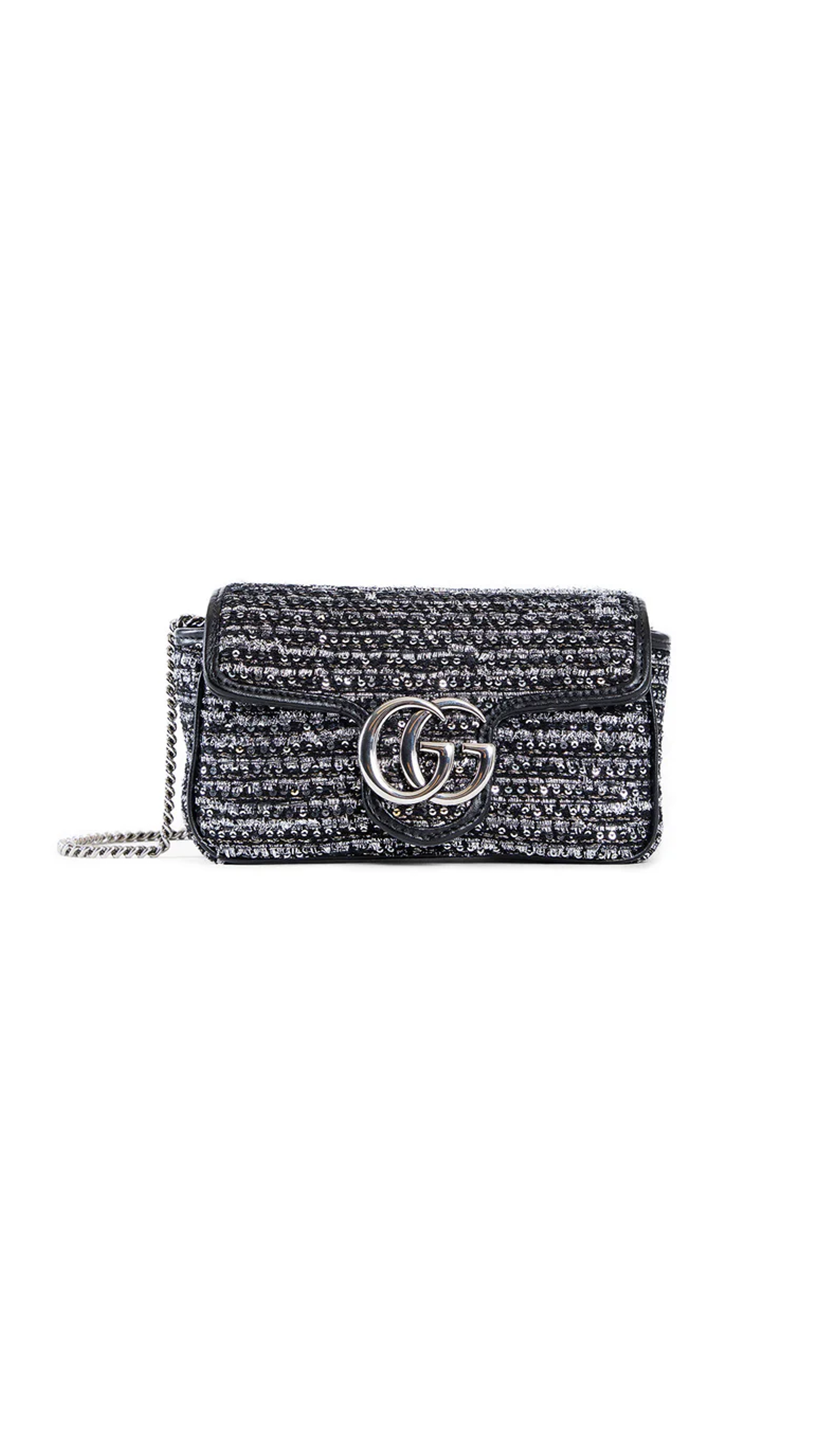 GG Marmont Tweed Super Mini Bag - Black/Silver