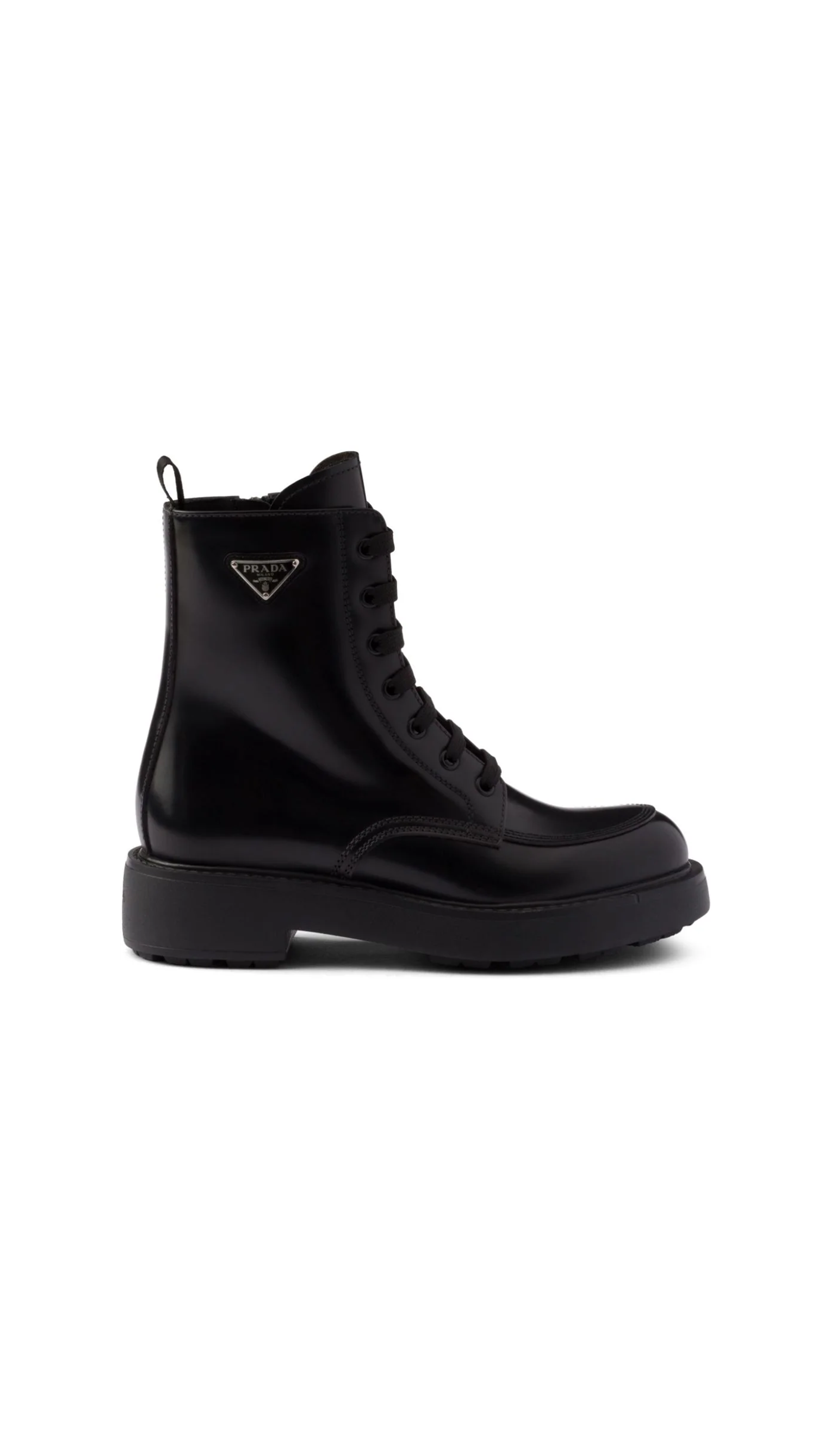 Brushed Leather Lace Up Boots - Black