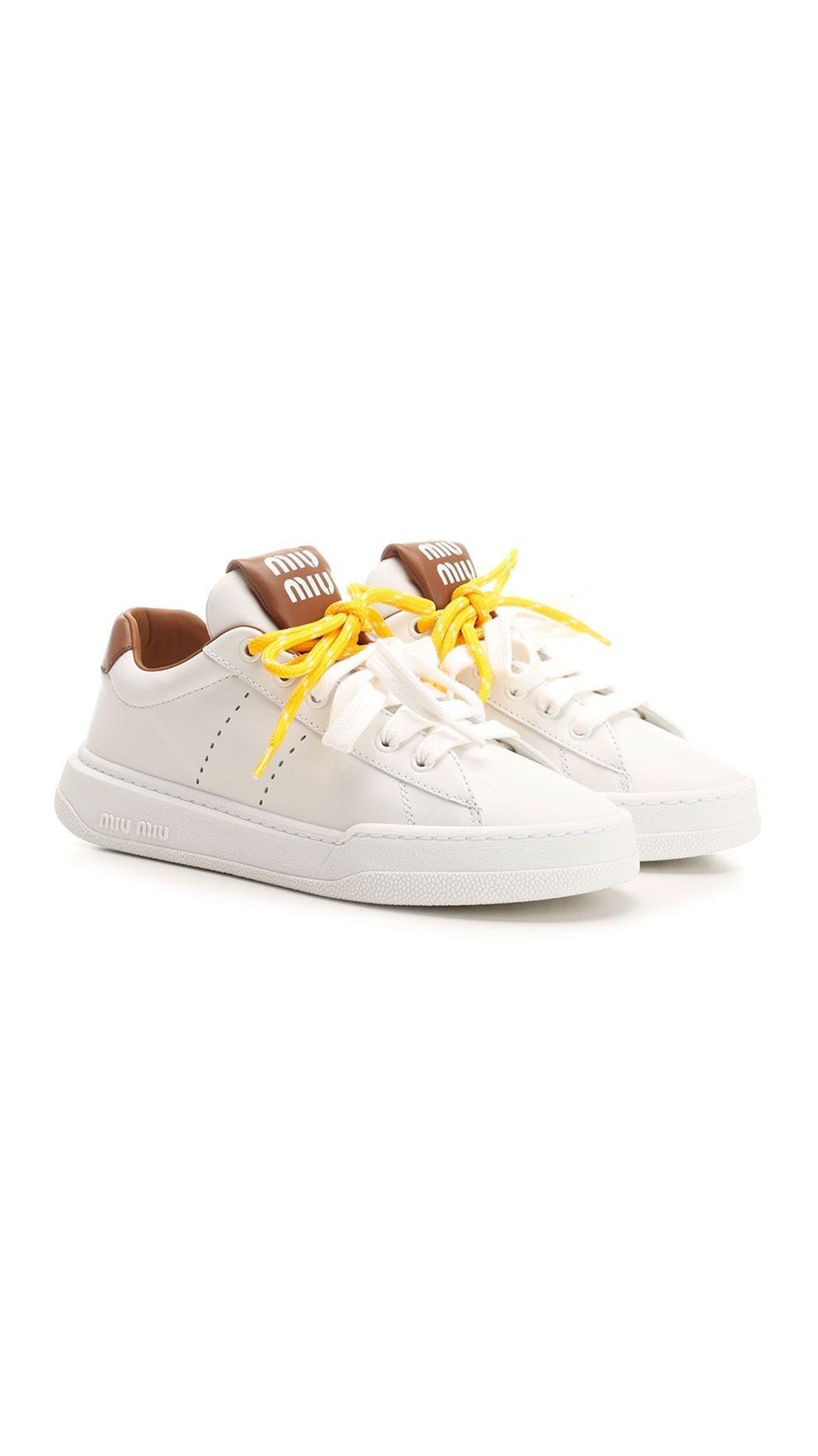 Leather Sneakers - White/Brown/Yellow