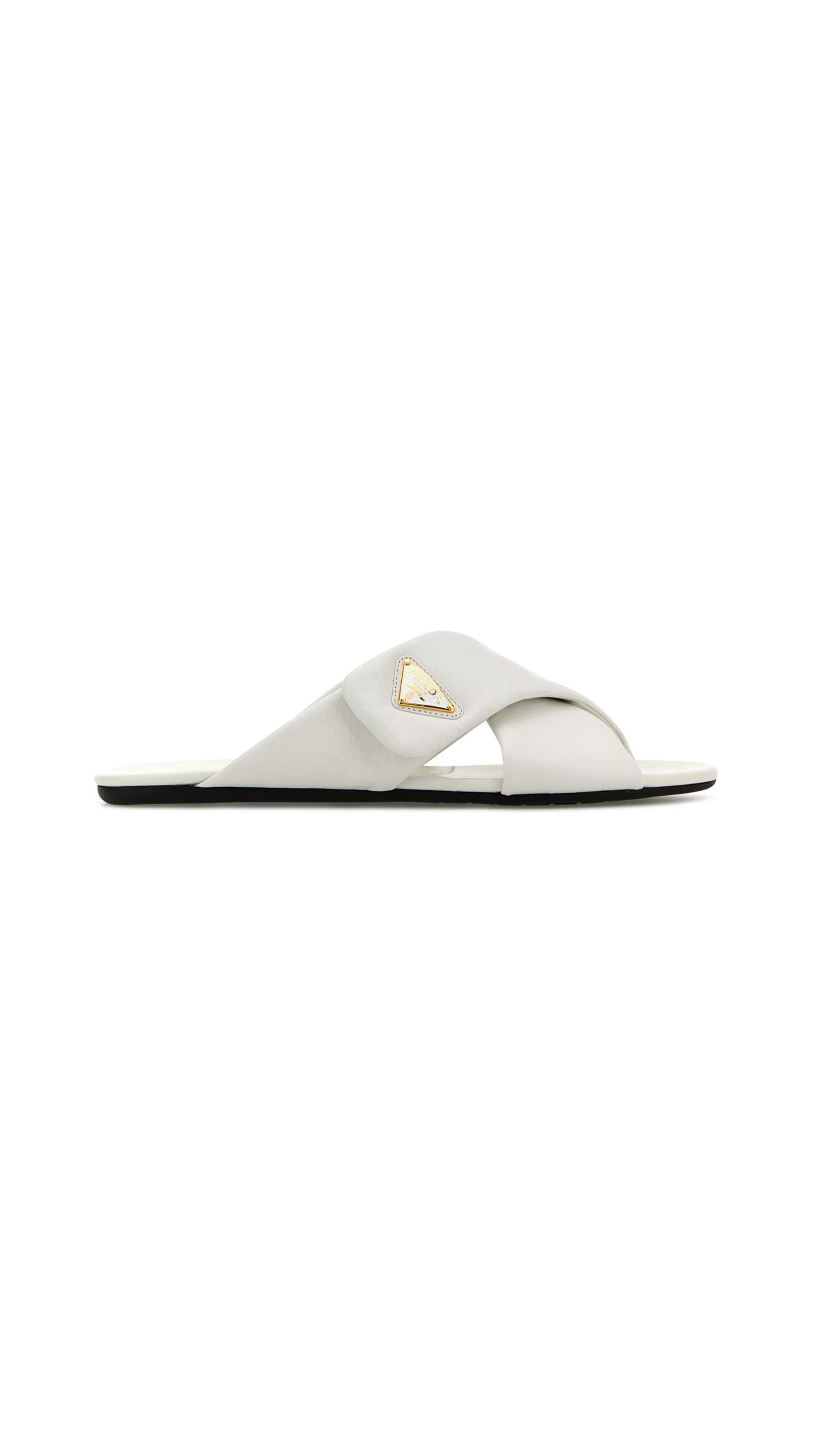 Criss-Cross Leather Slides - White