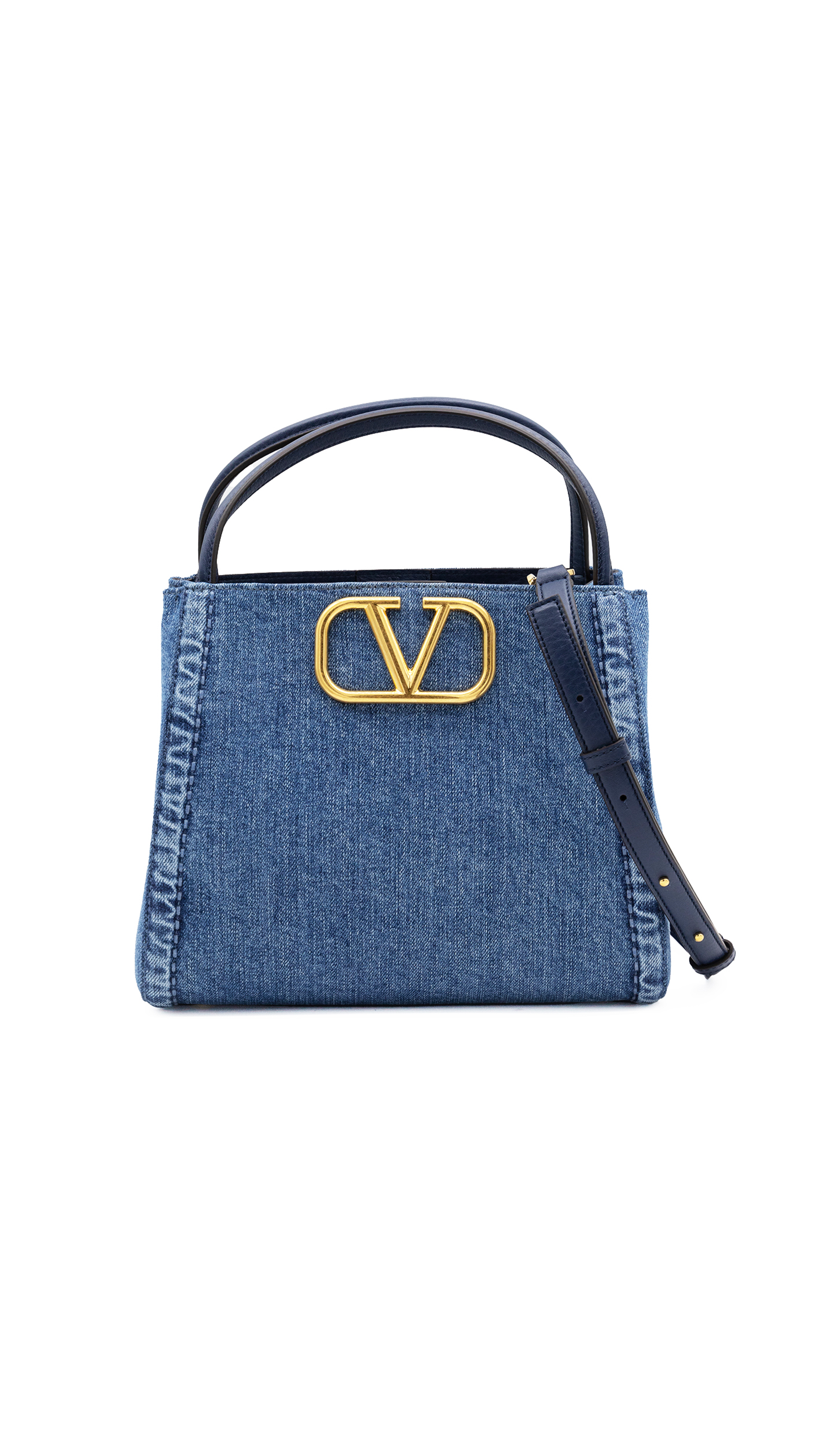 Alltime Medium Handbag in Denim with Embroidered Strap - Denim