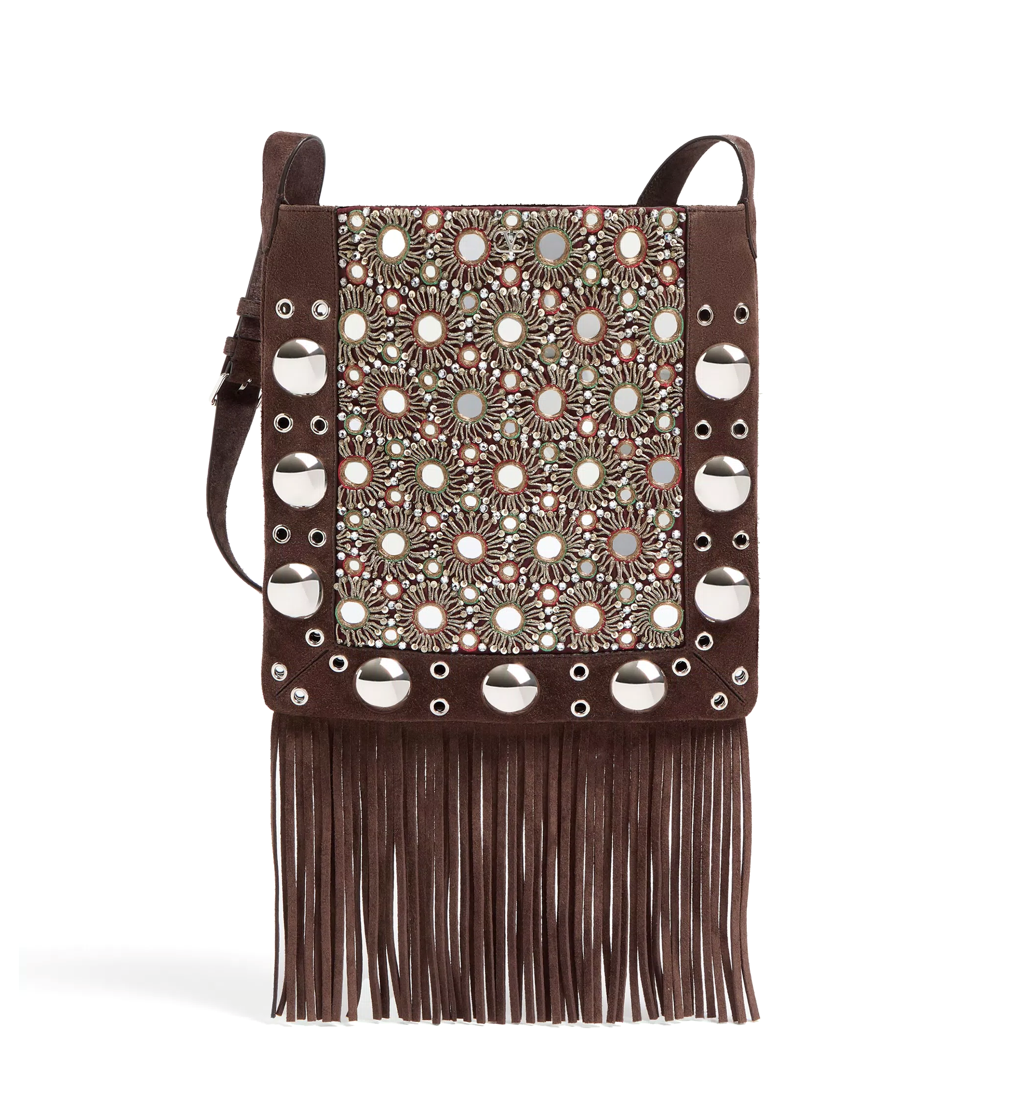 Valentino Garavani Nellcôte Embroidered Shoulder Bag with Fringes