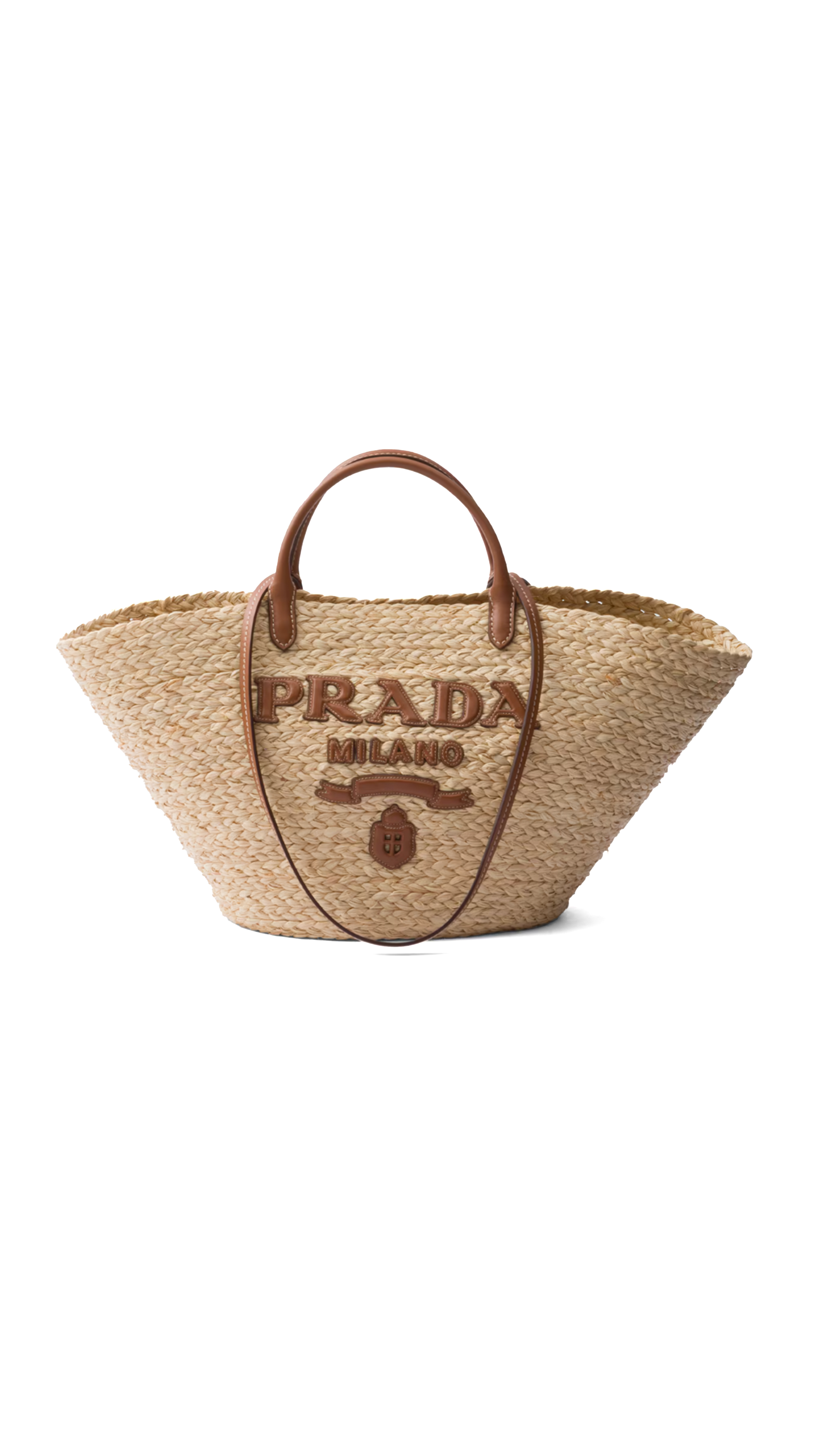 Large Raffia and Leather Shopping Bag - Beige/Cognac