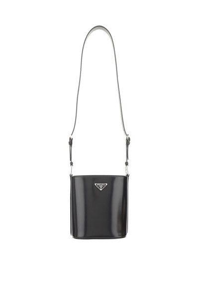 Brushed Leather Bucket Shoulder & Crossbody Bag - Black.