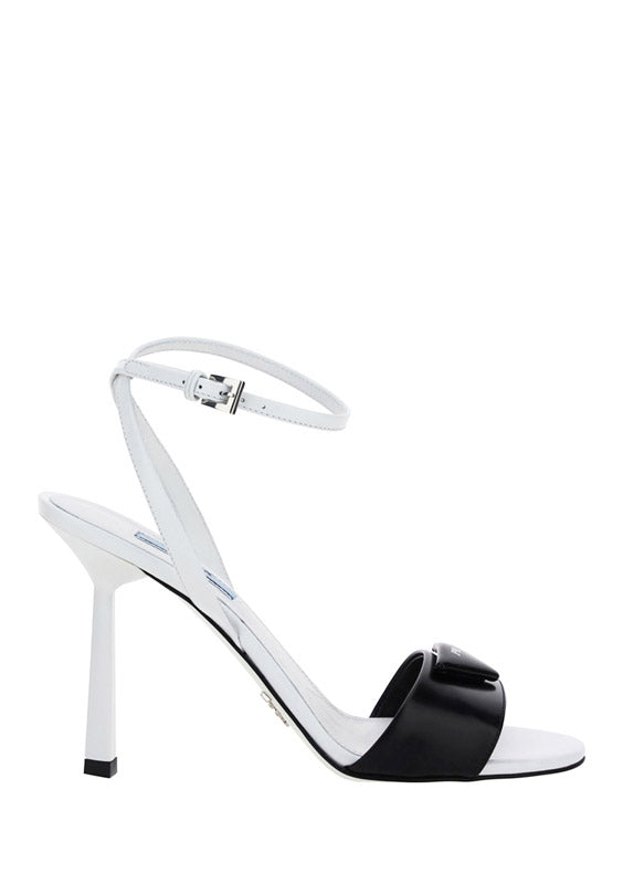 Brushed Leather Sandals - White / Black