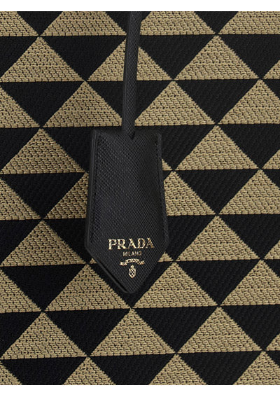 Large Prada Symbole Jacquard Fabric Handbag - Black / Beige