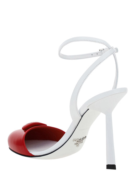 Brushed Leather Pumps - White / Red