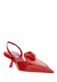 Brushed leather slingback pumps - red