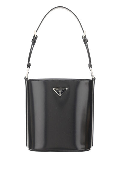 Brushed Leather Bucket Shoulder & Crossbody Bag - Black.