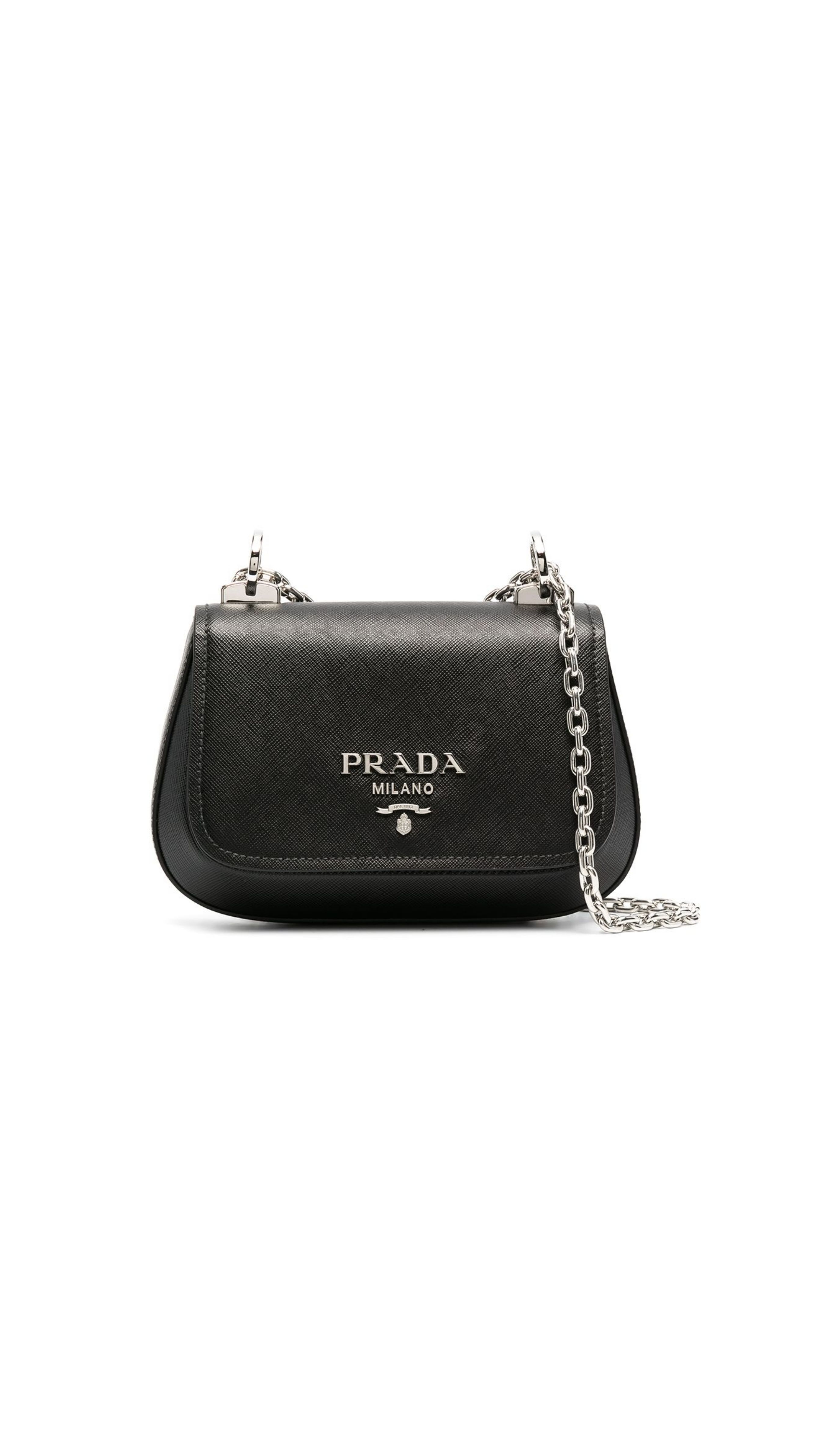 Saffiano Leather Shoulder Bag - Black.