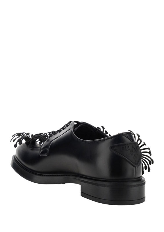 Brushed Leather Derby Shoes with Appliqués - Black